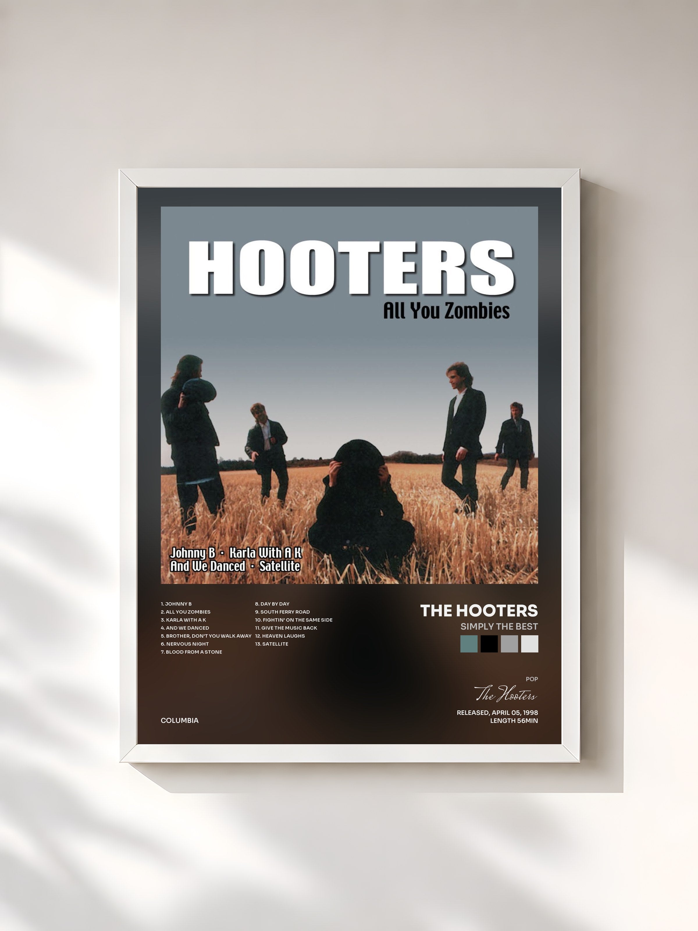 #blanc Tableau de l'album Simply The Best de The Hooters, cadre blanc, imprimé et encadré en France