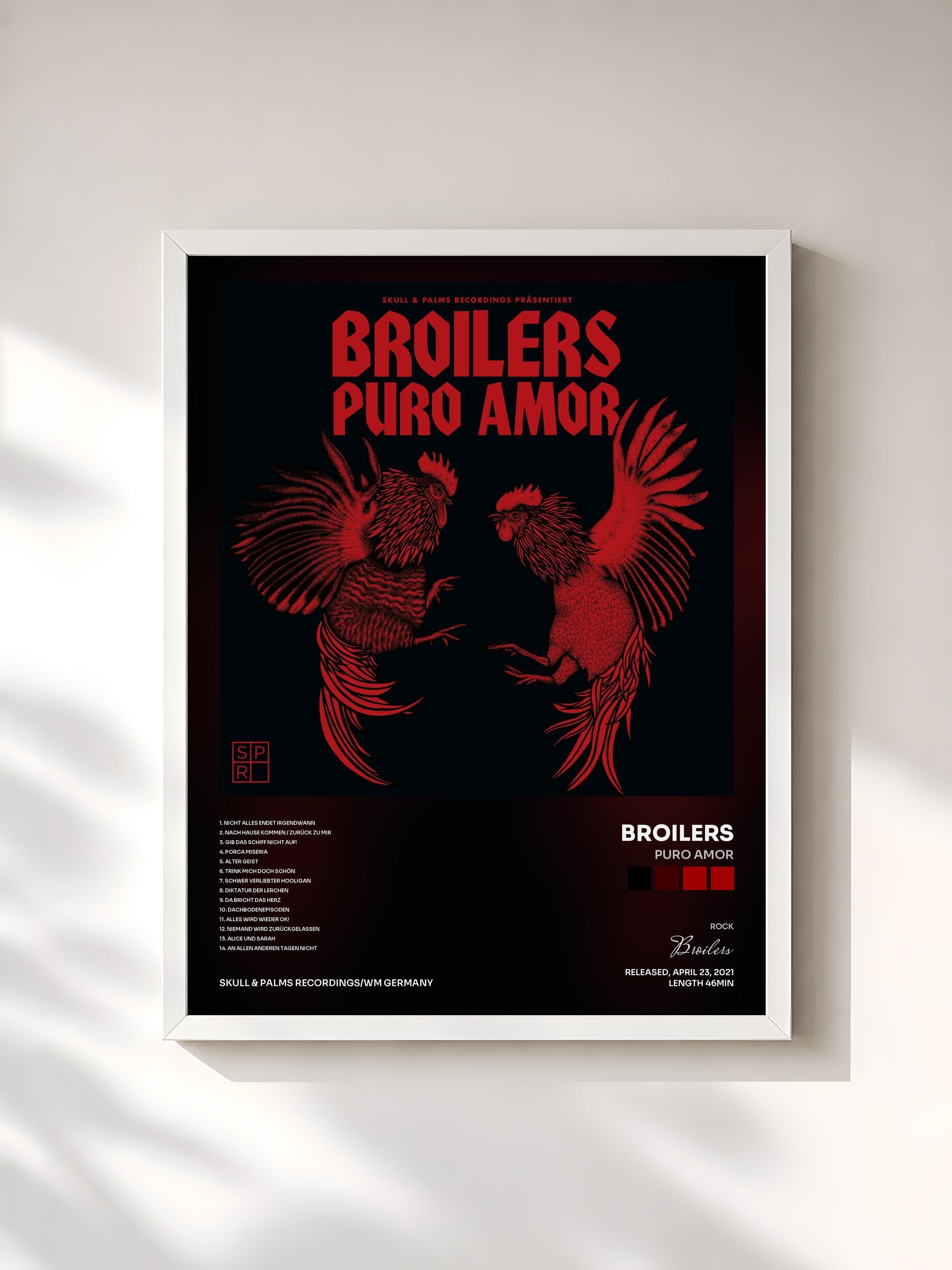 #blanc Tableau de l'album Puro Amor de Broilers, cadre blanc, imprimé et encadré en France