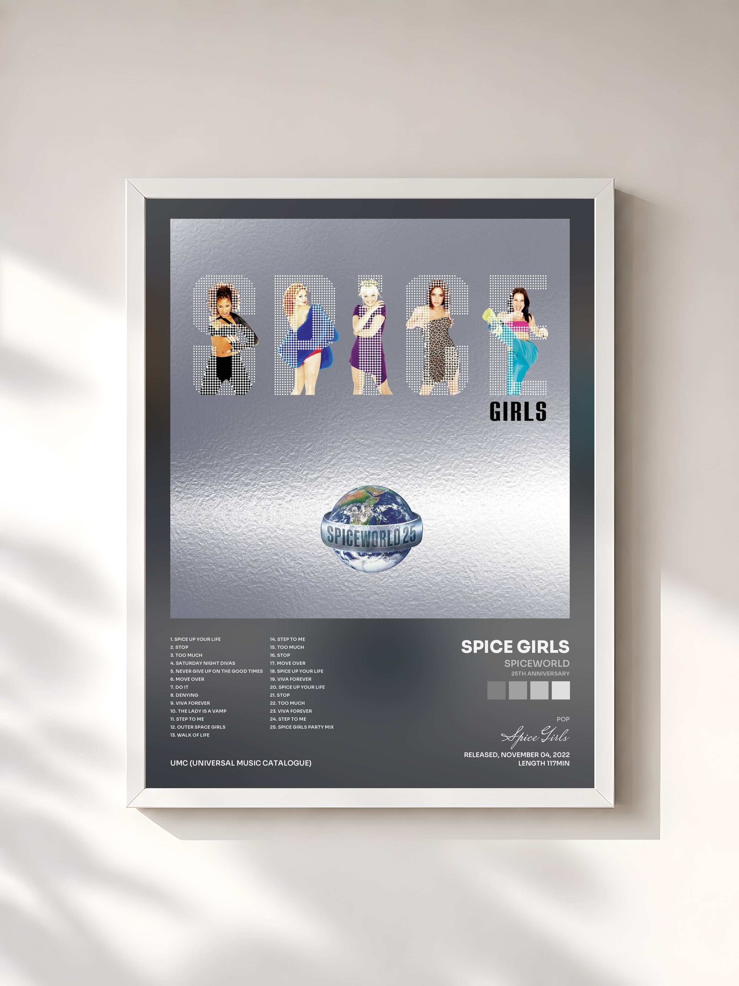 #blanc Tableau de l'album Spiceworld (25th Anniversary) de Spice Girls, cadre blanc, imprimé et encadré en France