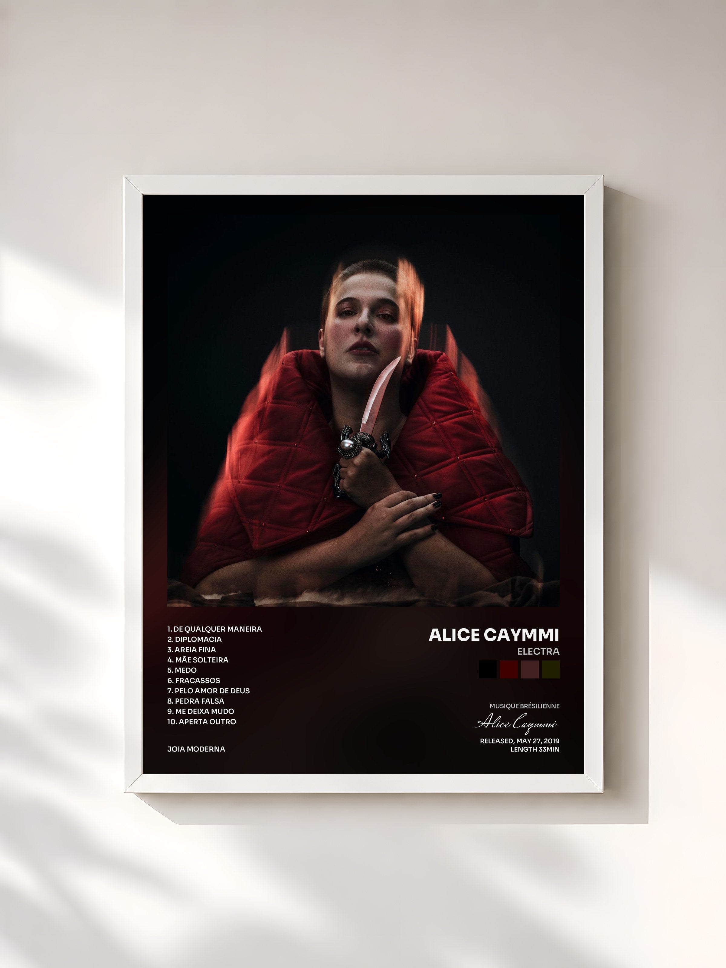 #blanc Tableau de l'album ELECTRA de Alice Caymmi, cadre blanc, imprimé et encadré en France