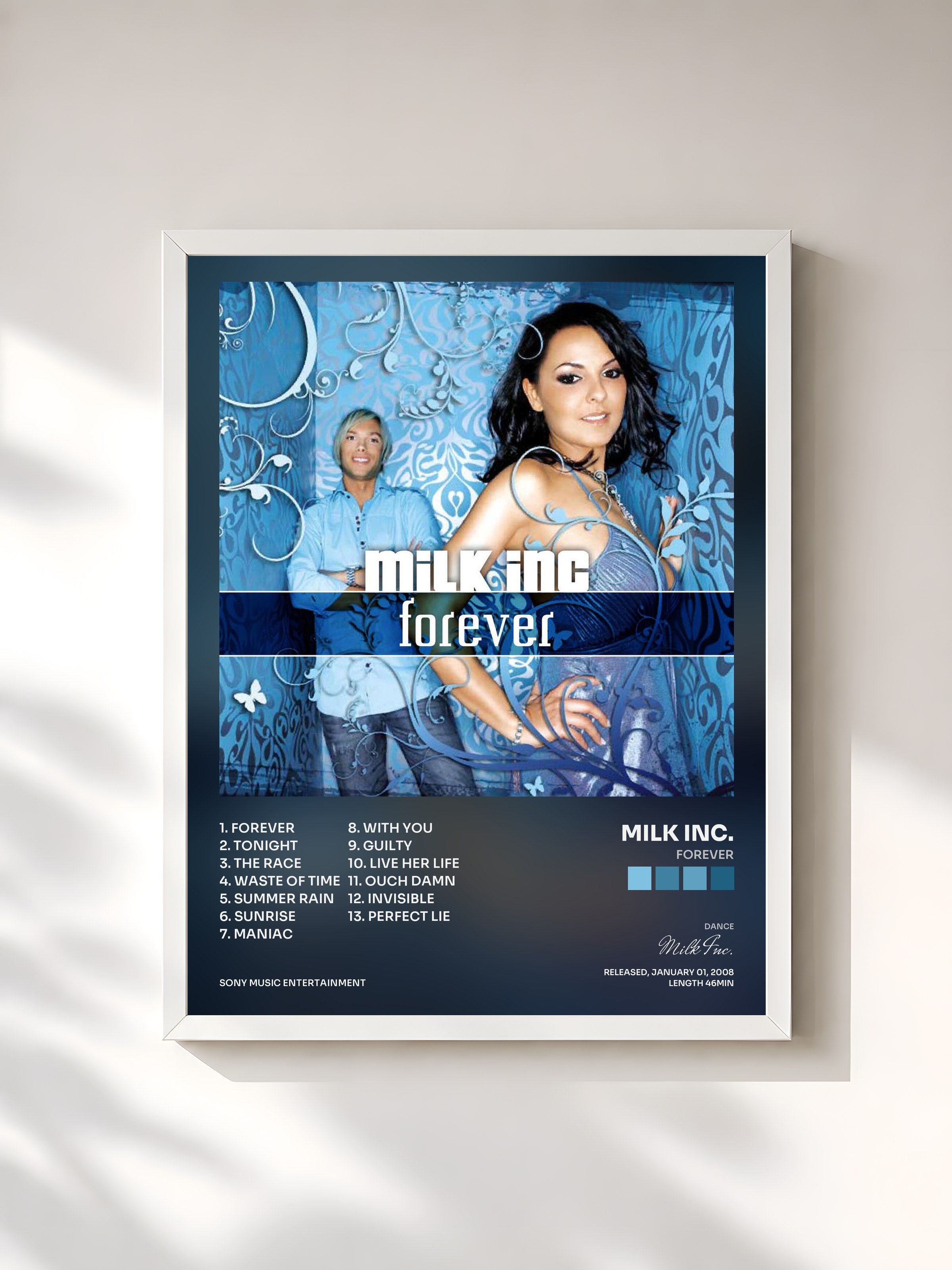 #blanc Tableau de l'album Forever de Milk Inc., cadre blanc, imprimé et encadré en France