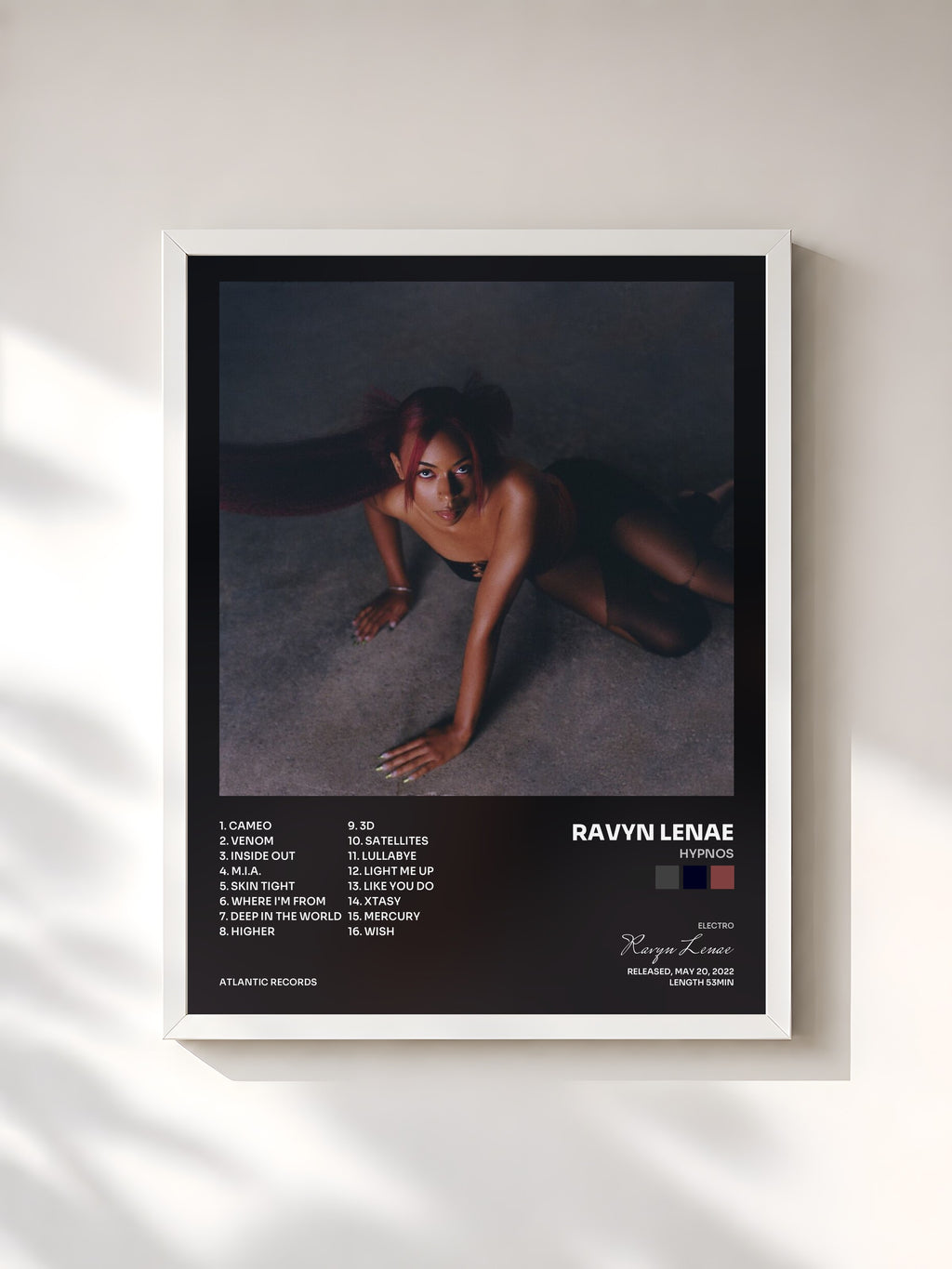 #blanc Tableau de l'album HYPNOS de Ravyn Lenae, cadre blanc, imprimé et encadré en France