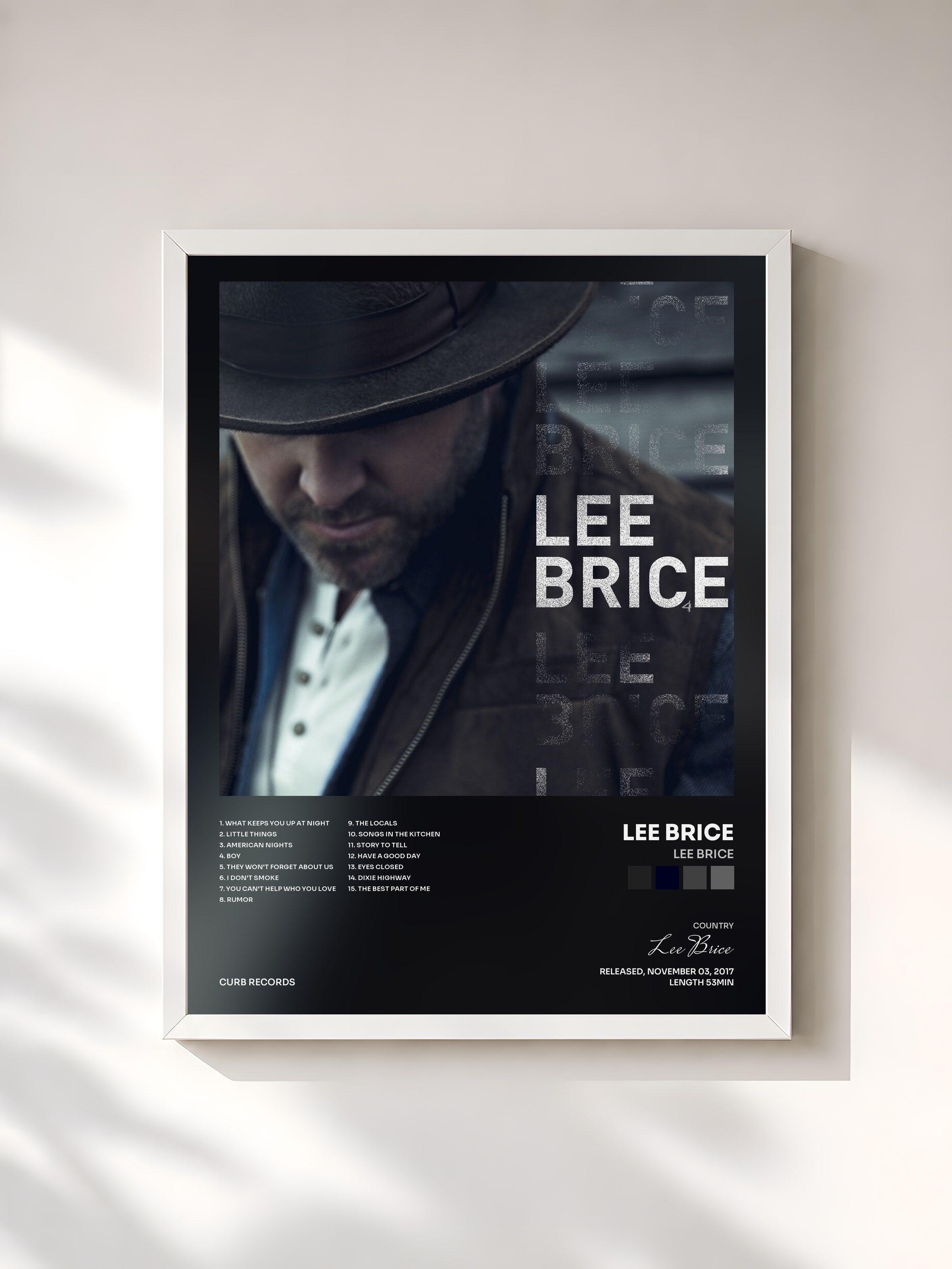 #blanc Tableau de l'album Lee Brice de Lee Brice, cadre blanc, imprimé et encadré en France
