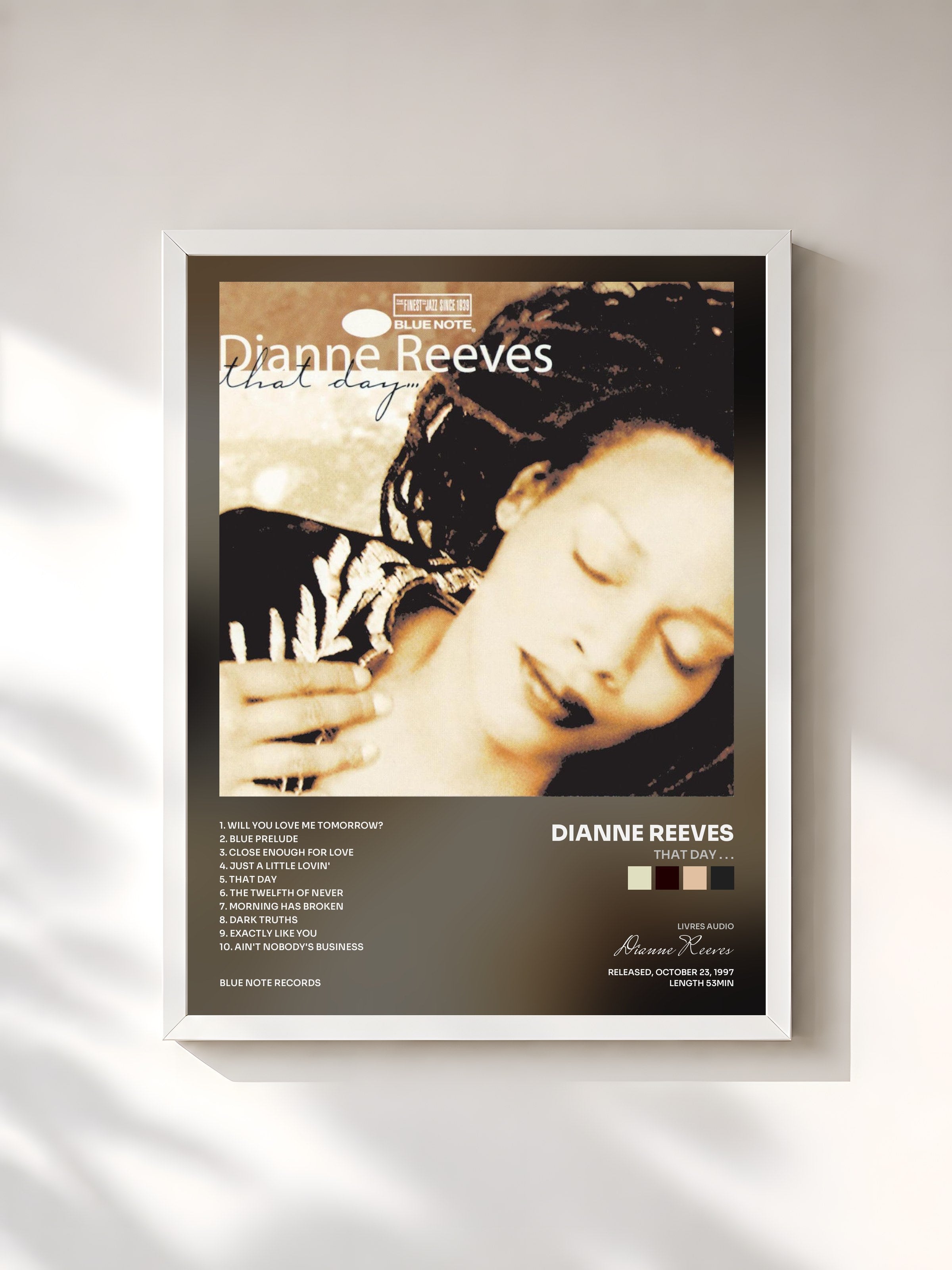 #blanc Tableau de l'album That Day . . . de Dianne Reeves, cadre blanc, imprimé et encadré en France