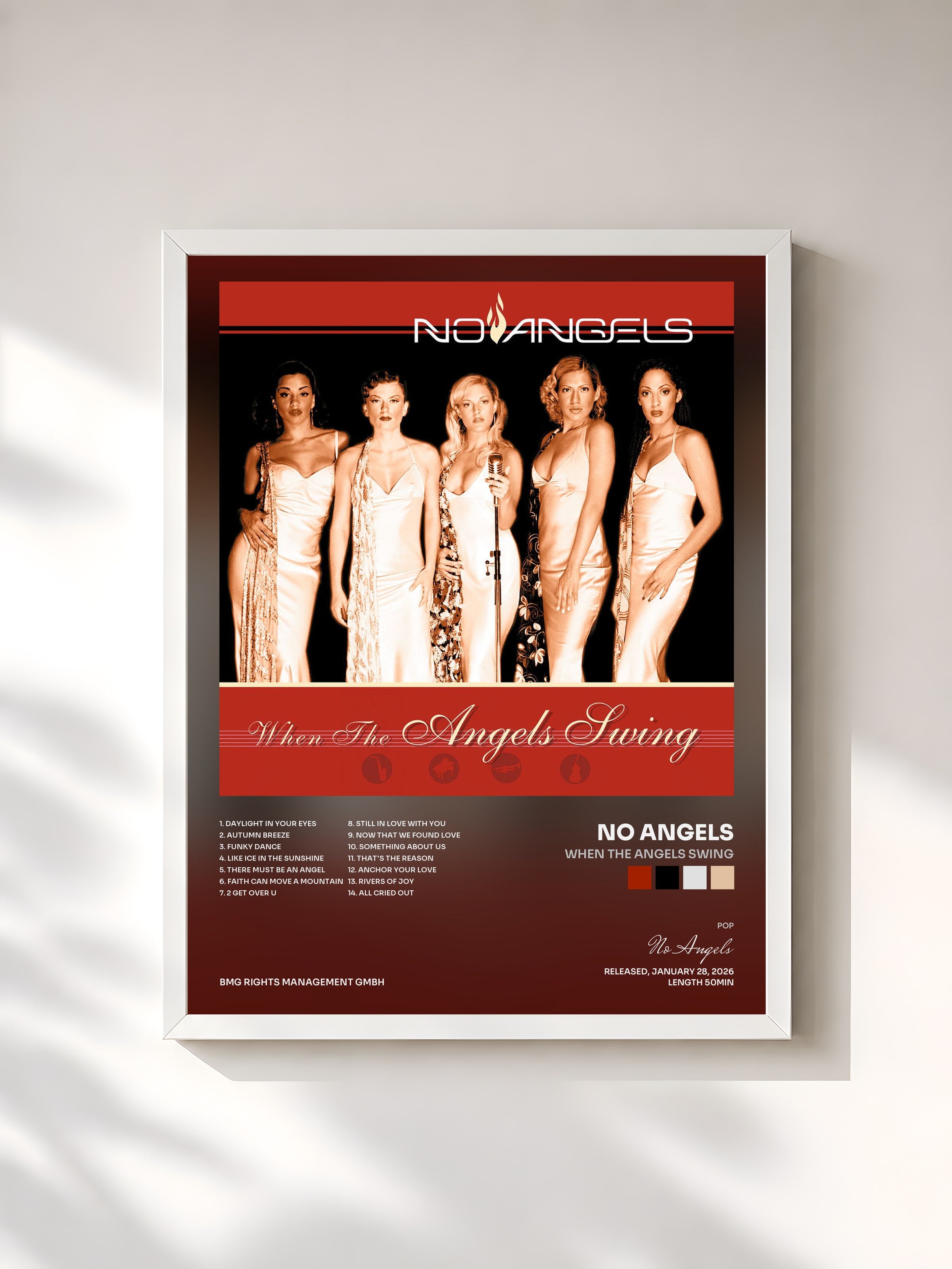 #blanc Tableau de l'album When the Angels Swing de No Angels, cadre blanc, imprimé et encadré en France