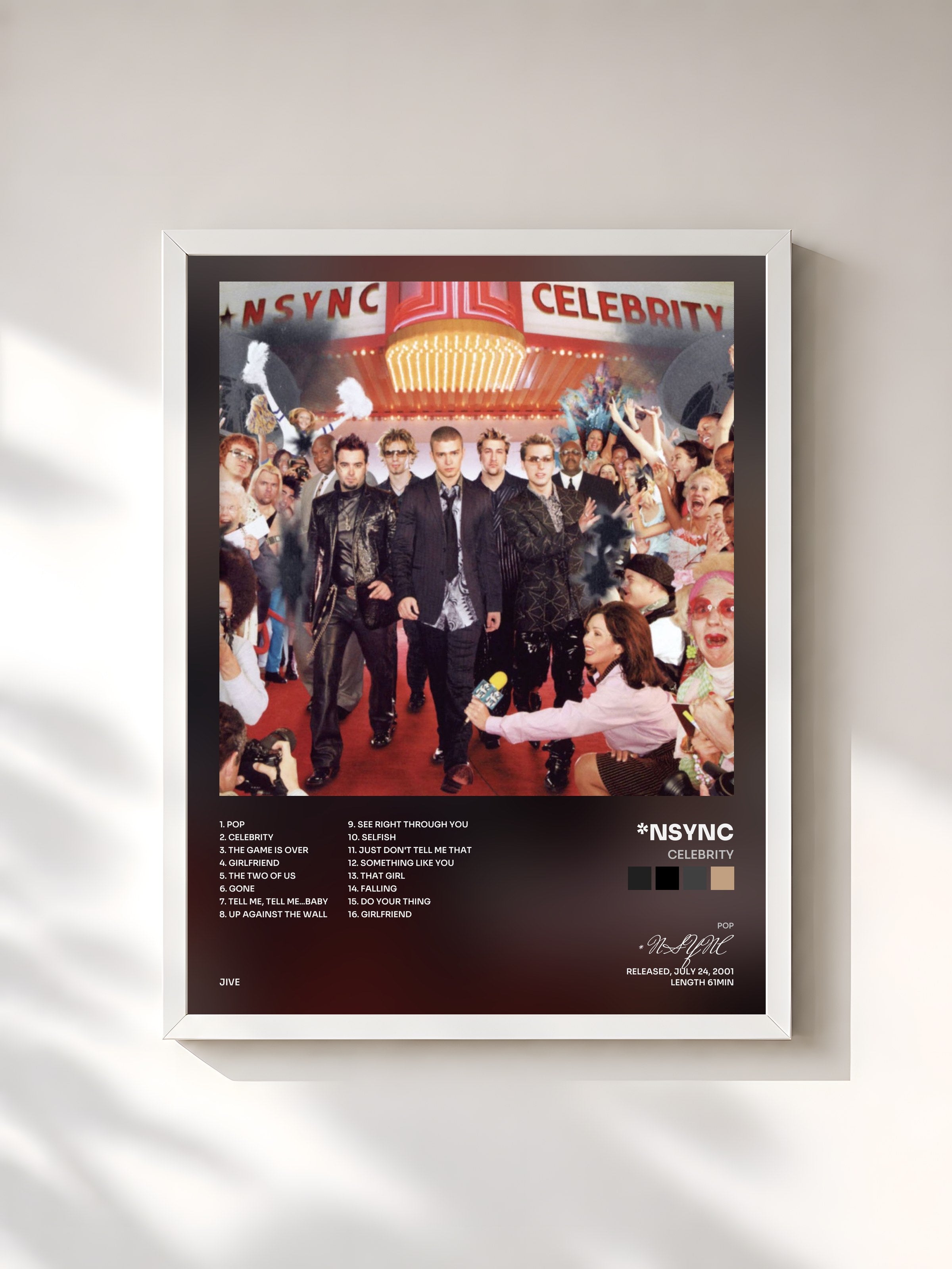 #blanc Tableau de l'album Celebrity de *NSYNC, cadre blanc, imprimé et encadré en France