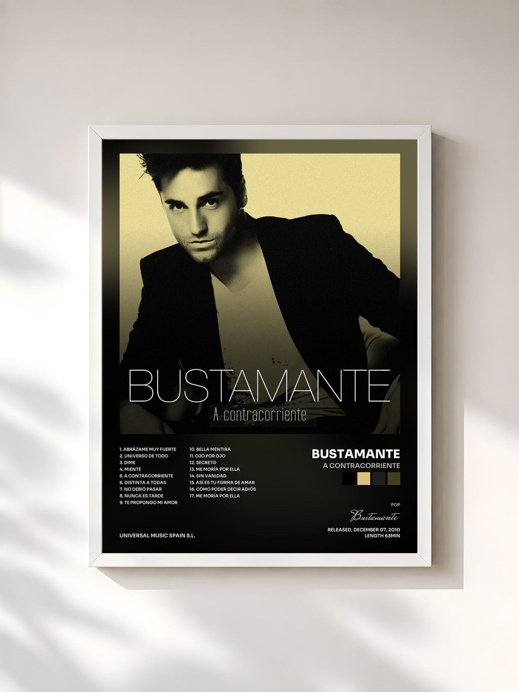 #blanc Tableau de l'album A Contracorriente de Bustamante, cadre blanc, imprimé et encadré en France
