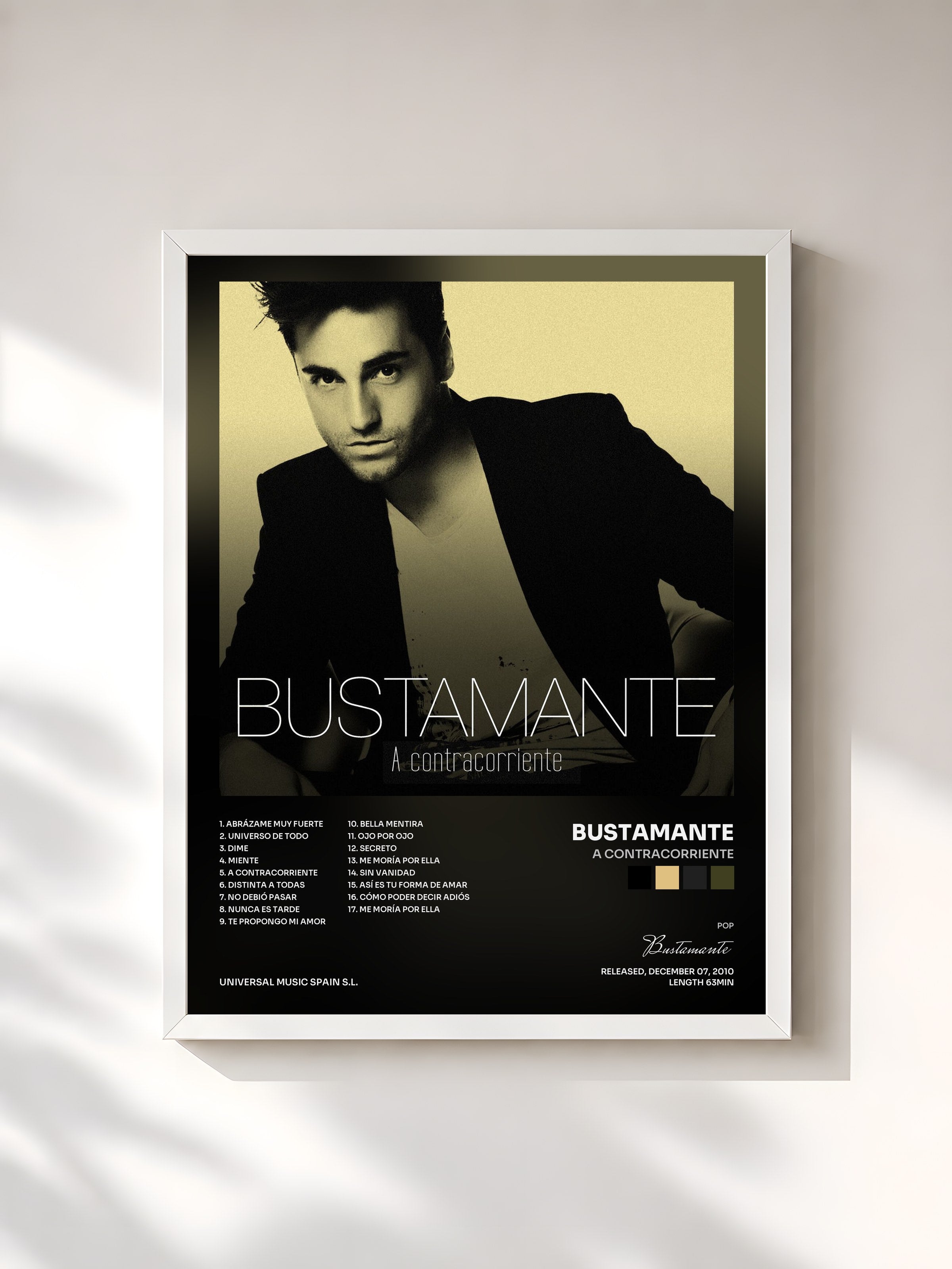 #blanc Tableau de l'album A Contracorriente de Bustamante, cadre blanc, imprimé et encadré en France