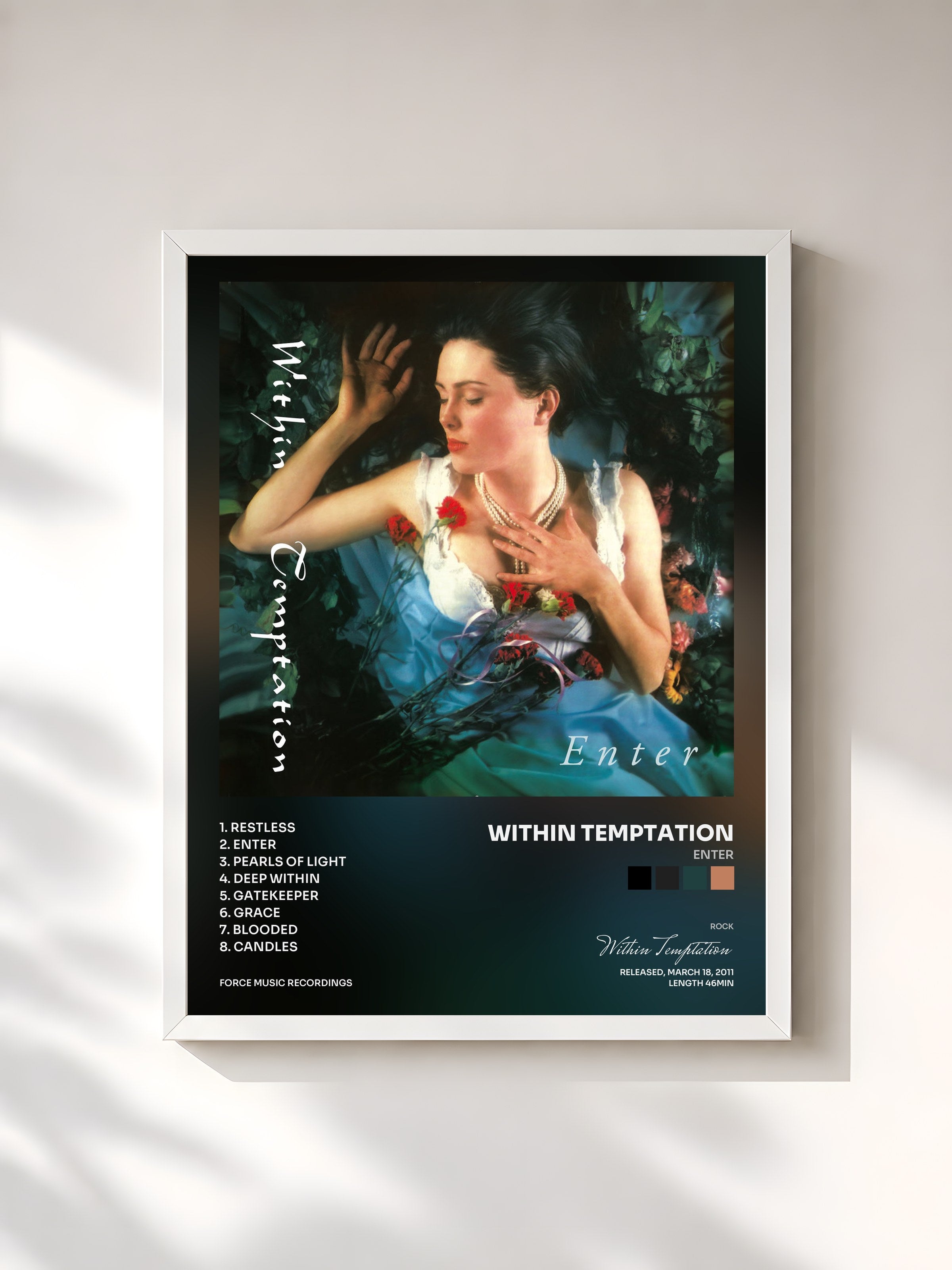 #blanc Tableau de l'album Enter de Within Temptation, cadre blanc, imprimé et encadré en France