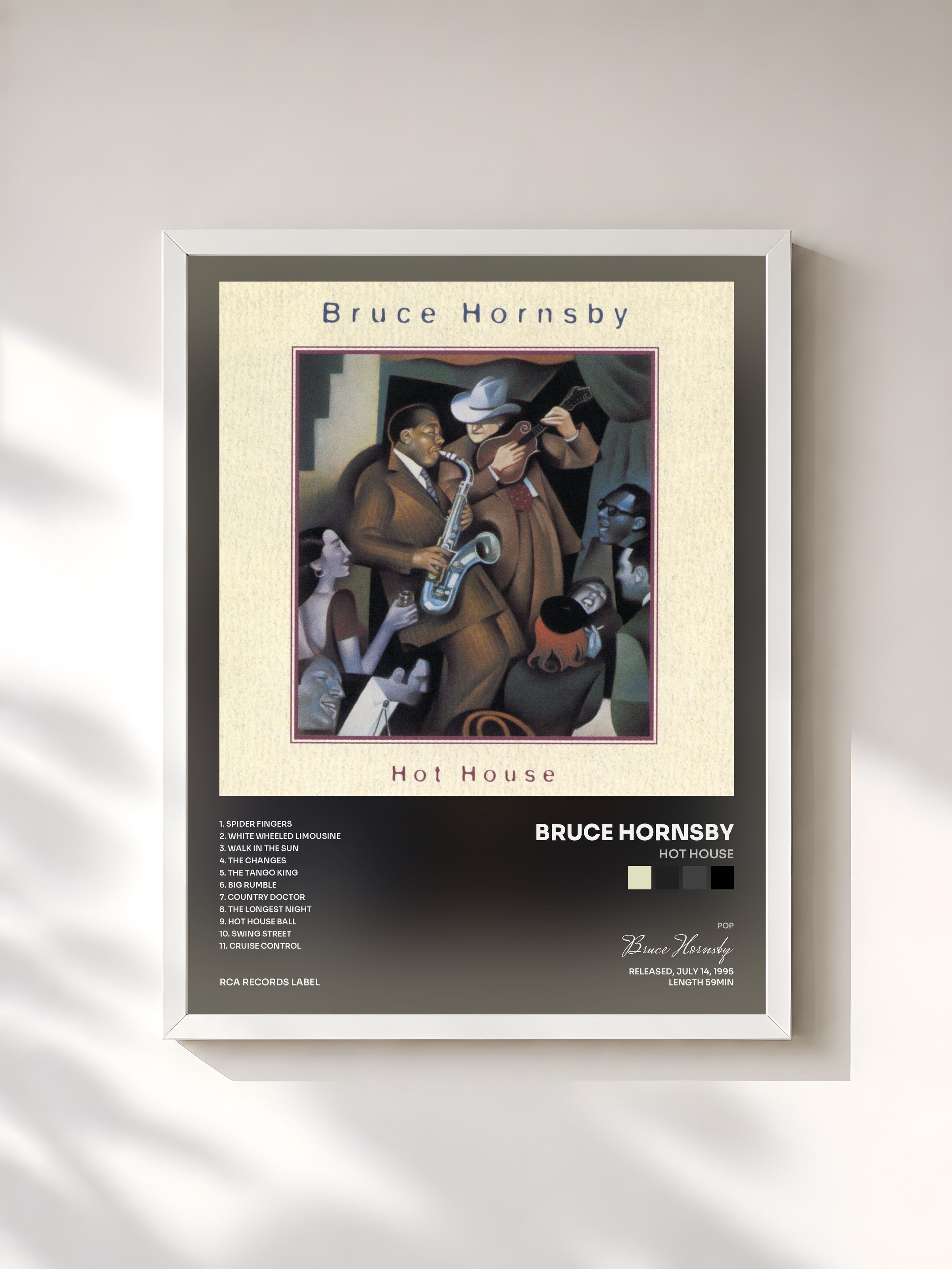 #blanc Tableau de l'album Hot House de Bruce Hornsby, cadre blanc, imprimé et encadré en France