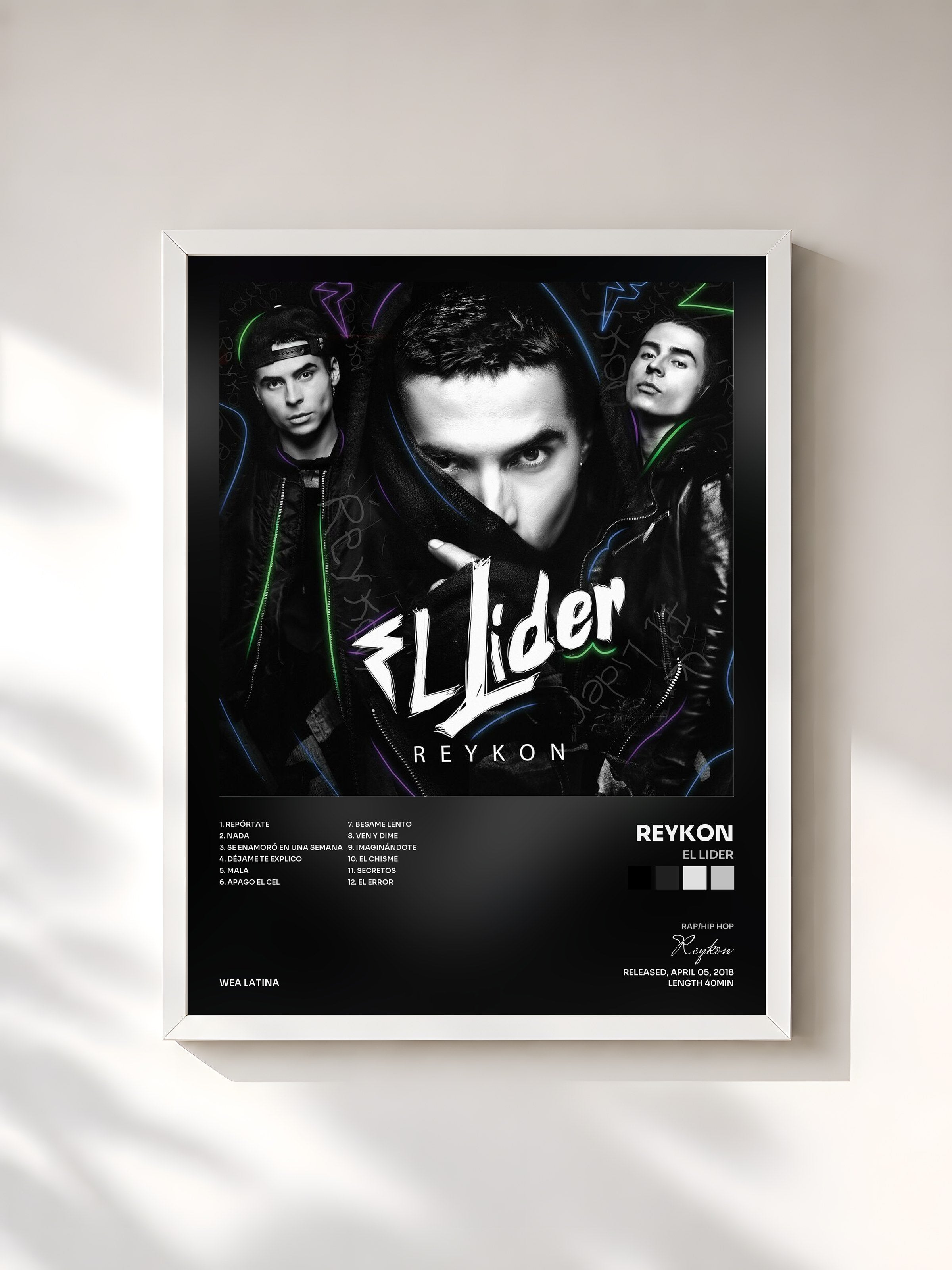 #blanc Tableau de l'album El Lider de Reykon, cadre blanc, imprimé et encadré en France