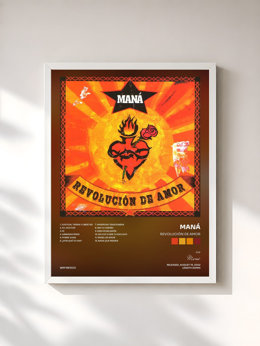 #blanc Tableau de l'album Revolución De Amor de Maná, cadre blanc, imprimé et encadré en France