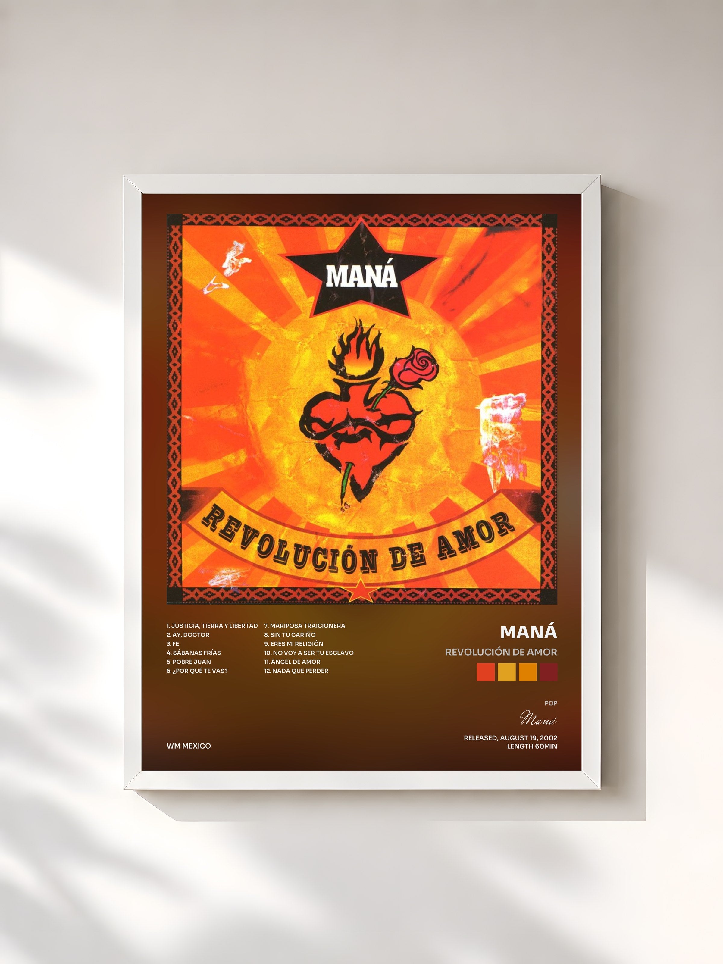 #blanc Tableau de l'album Revolución De Amor de Maná, cadre blanc, imprimé et encadré en France