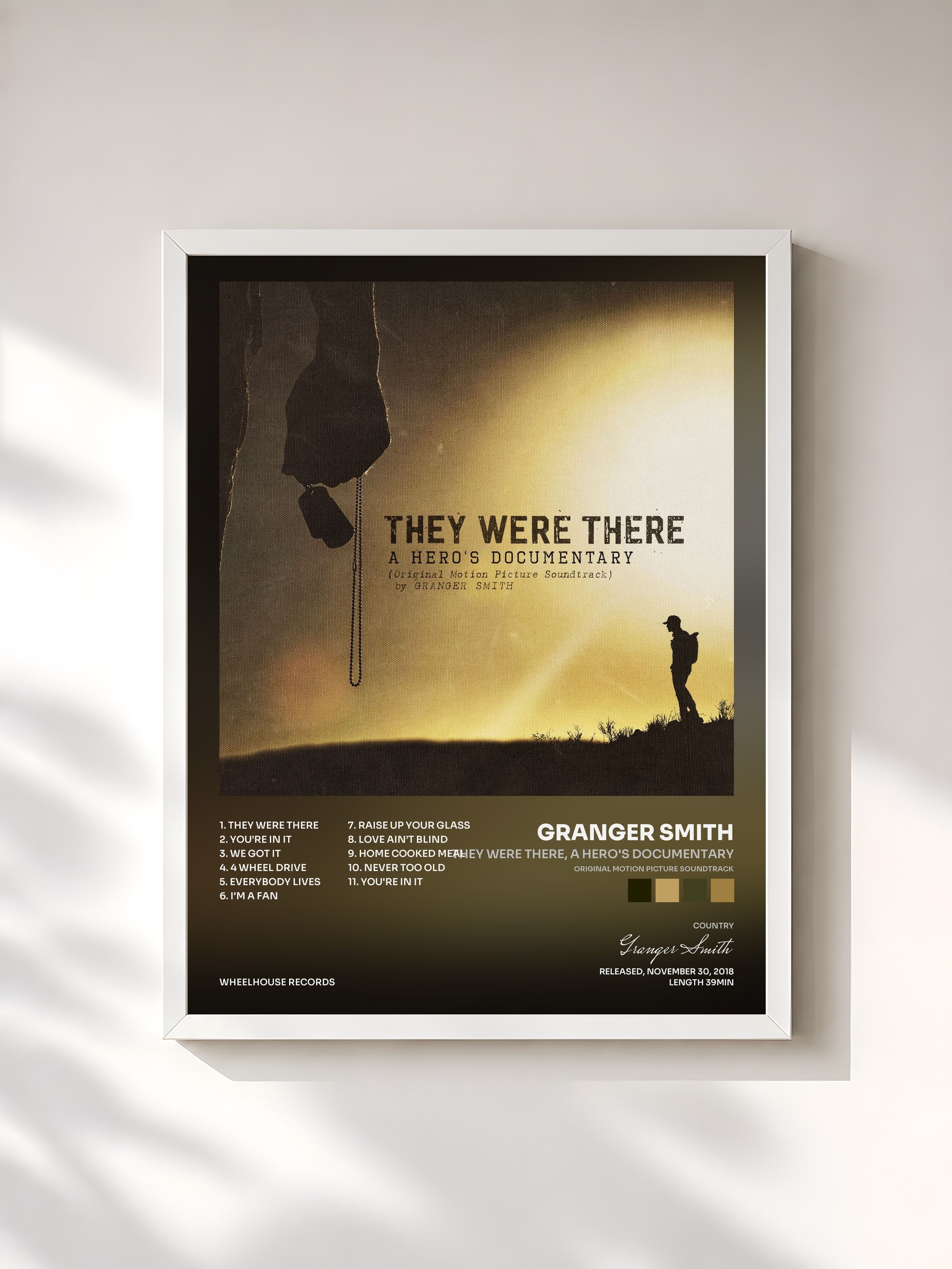 #blanc Tableau de l'album They Were There, A Hero's Documentary (Original Motion Picture Soundtrack) de Granger Smith, cadre blanc, imprimé et encadré en France
