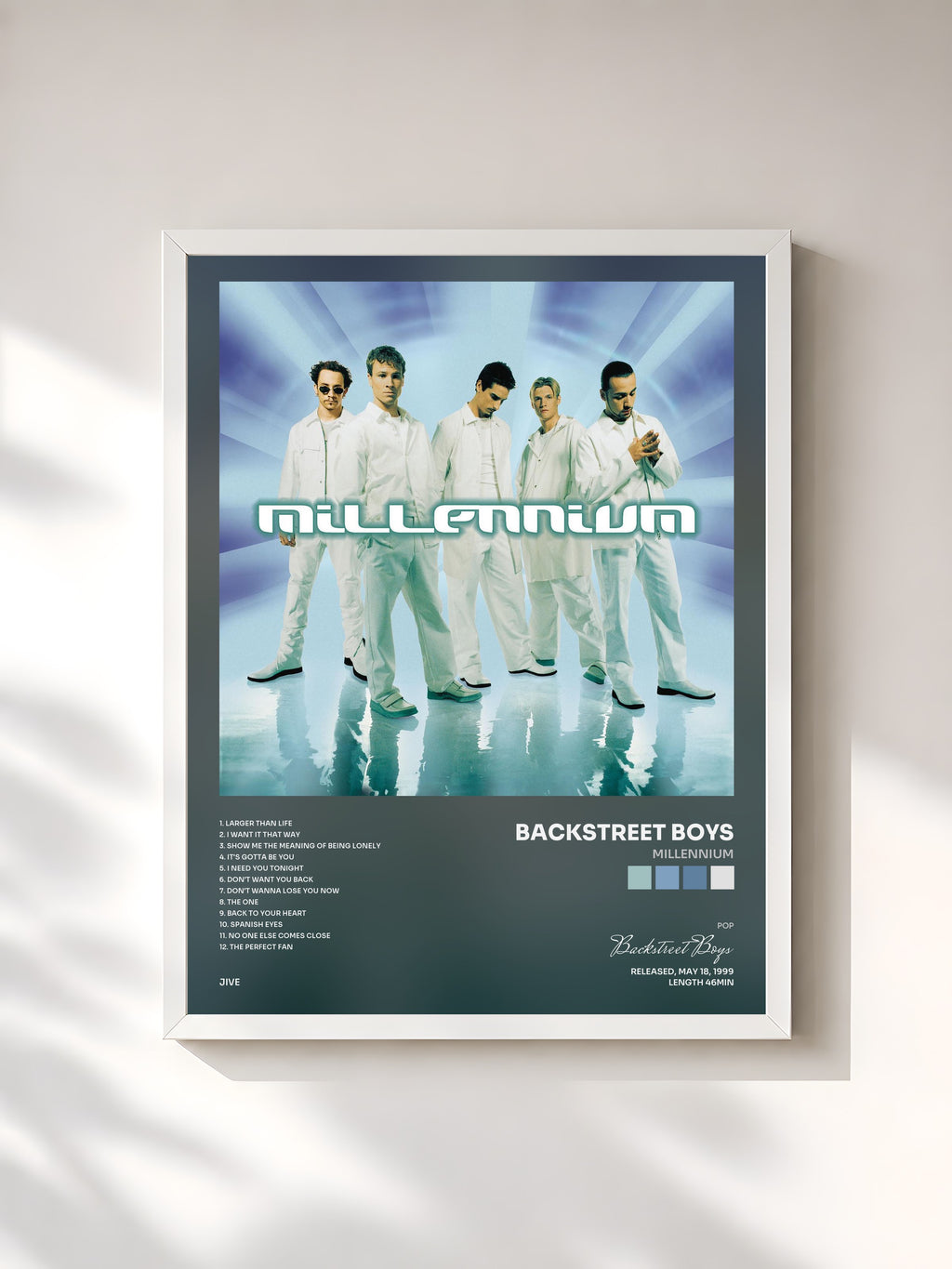 #blanc Tableau de l'album Millennium de Backstreet Boys, cadre blanc, imprimé et encadré en France