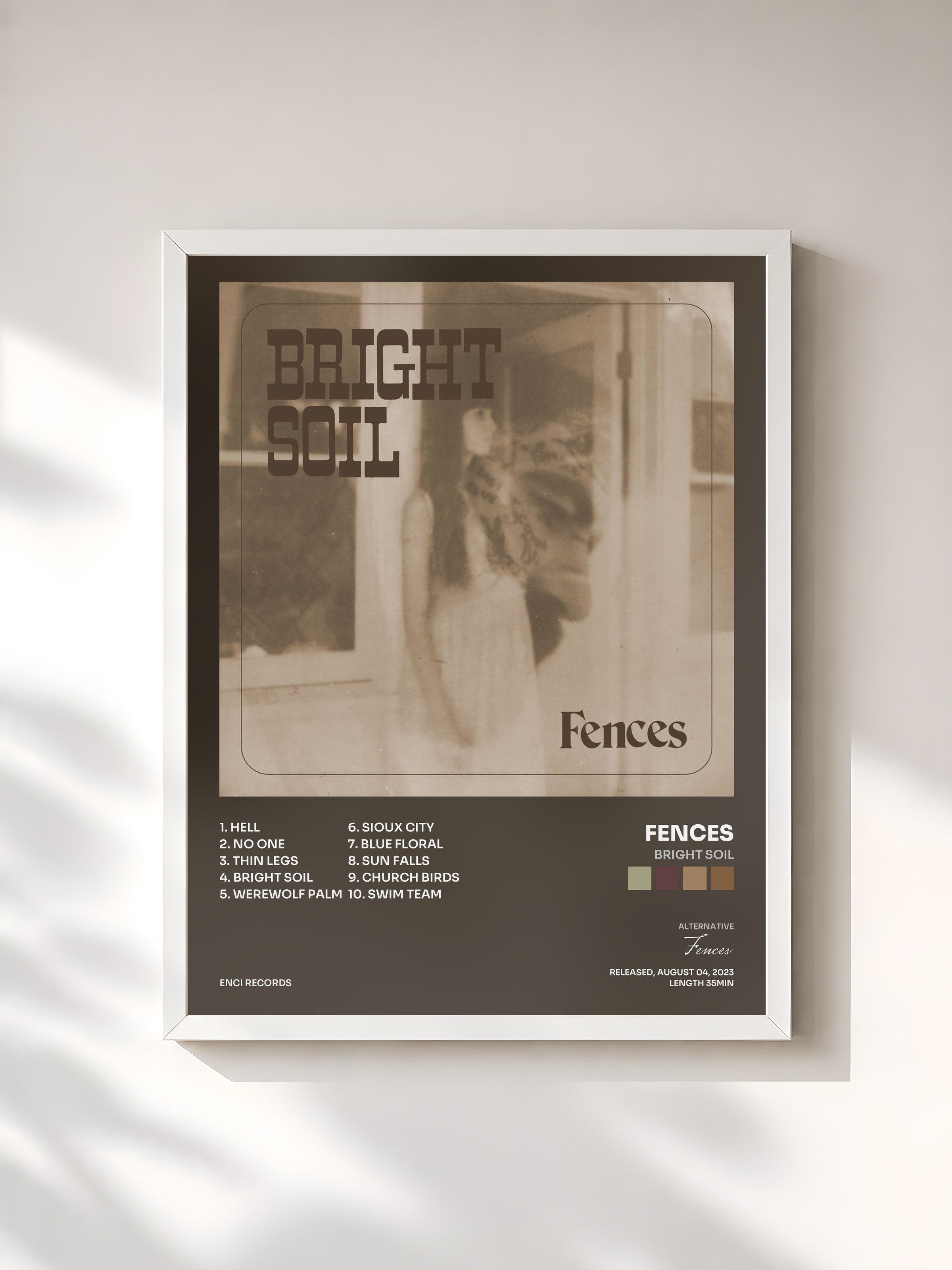 #blanc Tableau de l'album Bright Soil de Fences, cadre blanc, imprimé et encadré en France