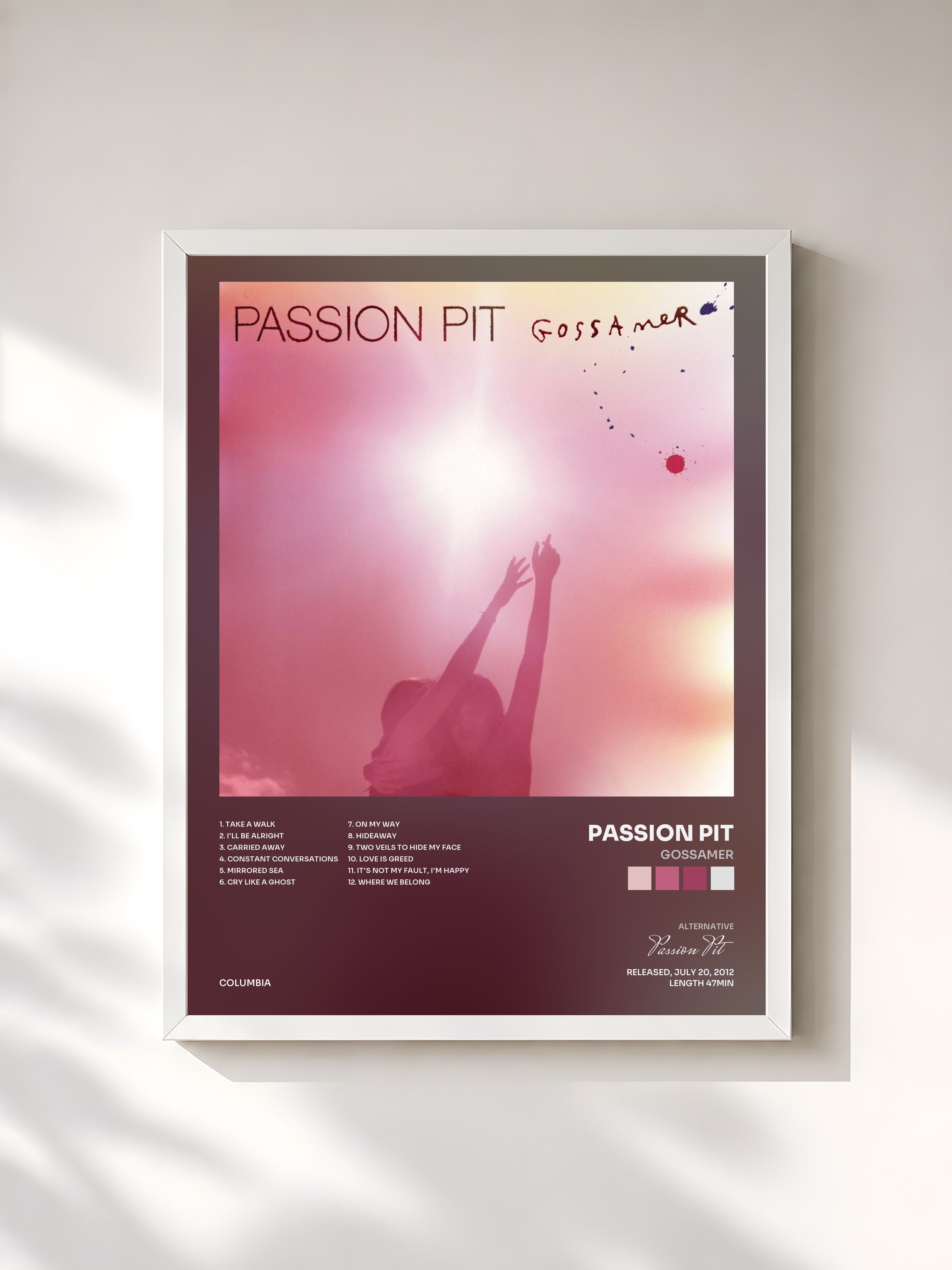 #blanc Tableau de l'album Gossamer de Passion Pit, cadre blanc, imprimé et encadré en France