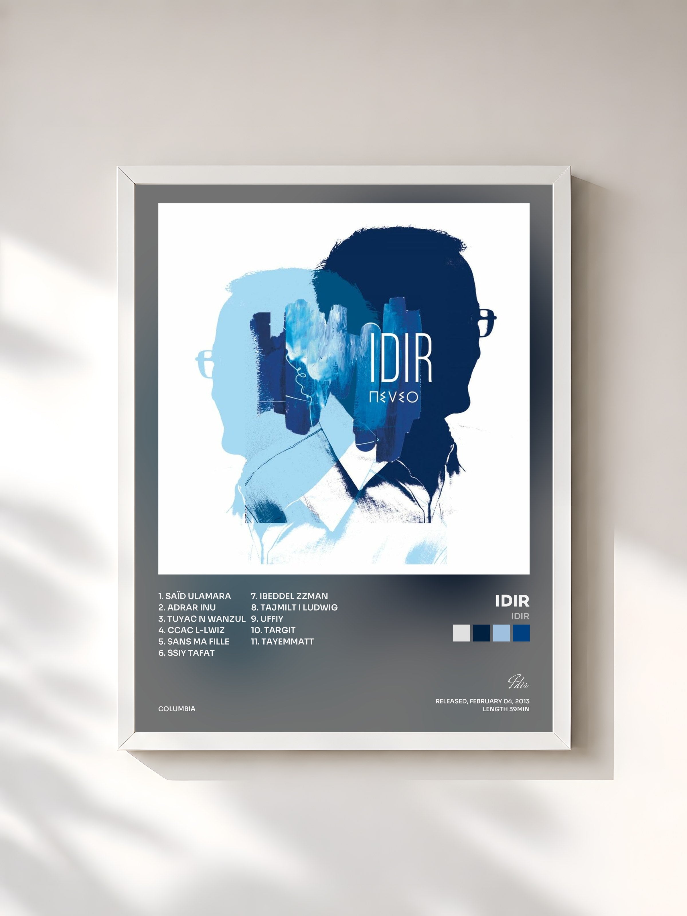 #blanc Tableau de l'album Idir de Idir, cadre blanc, imprimé et encadré en France