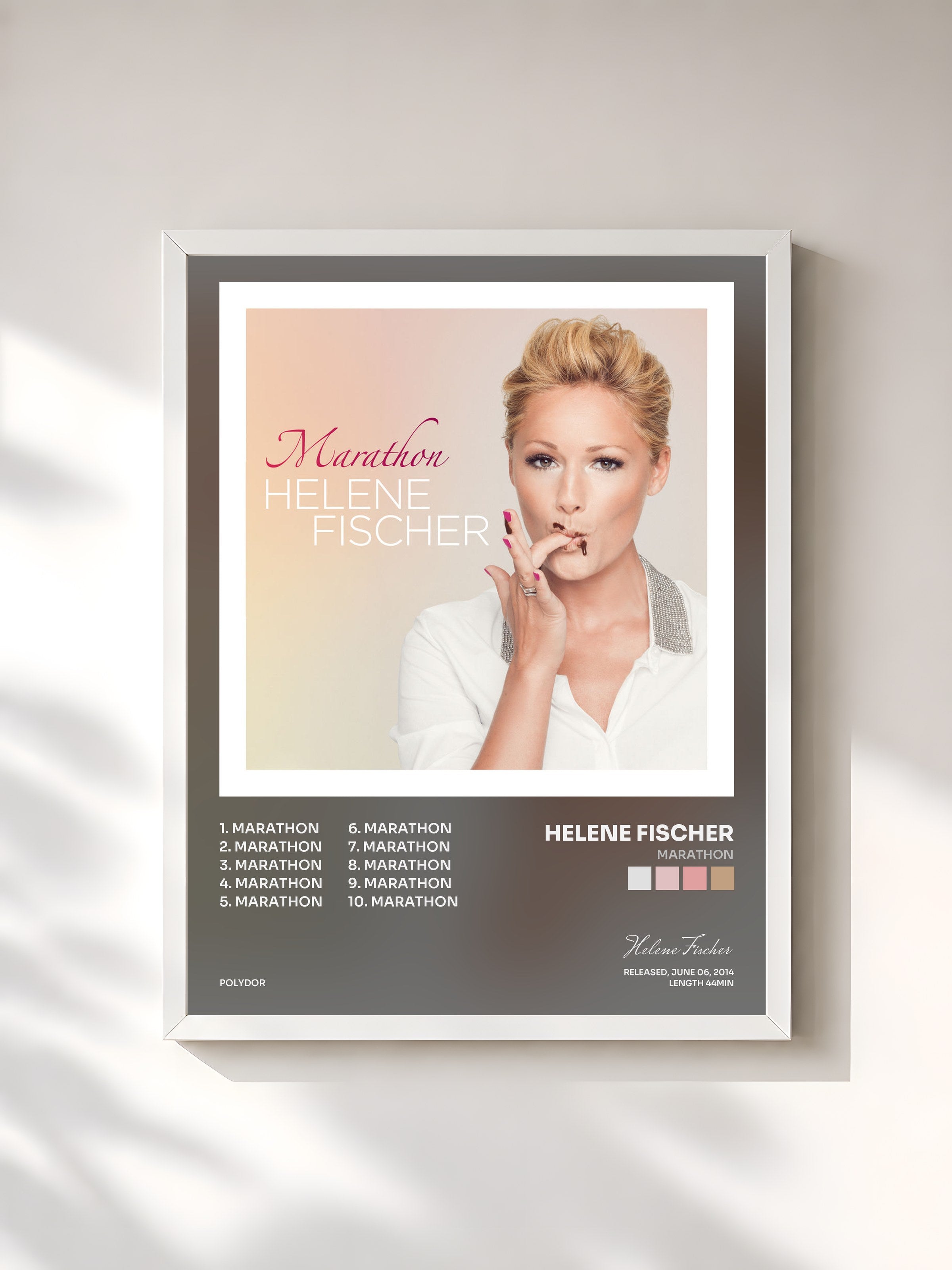 #blanc Tableau de l'album Marathon de Helene Fischer, cadre blanc, imprimé et encadré en France