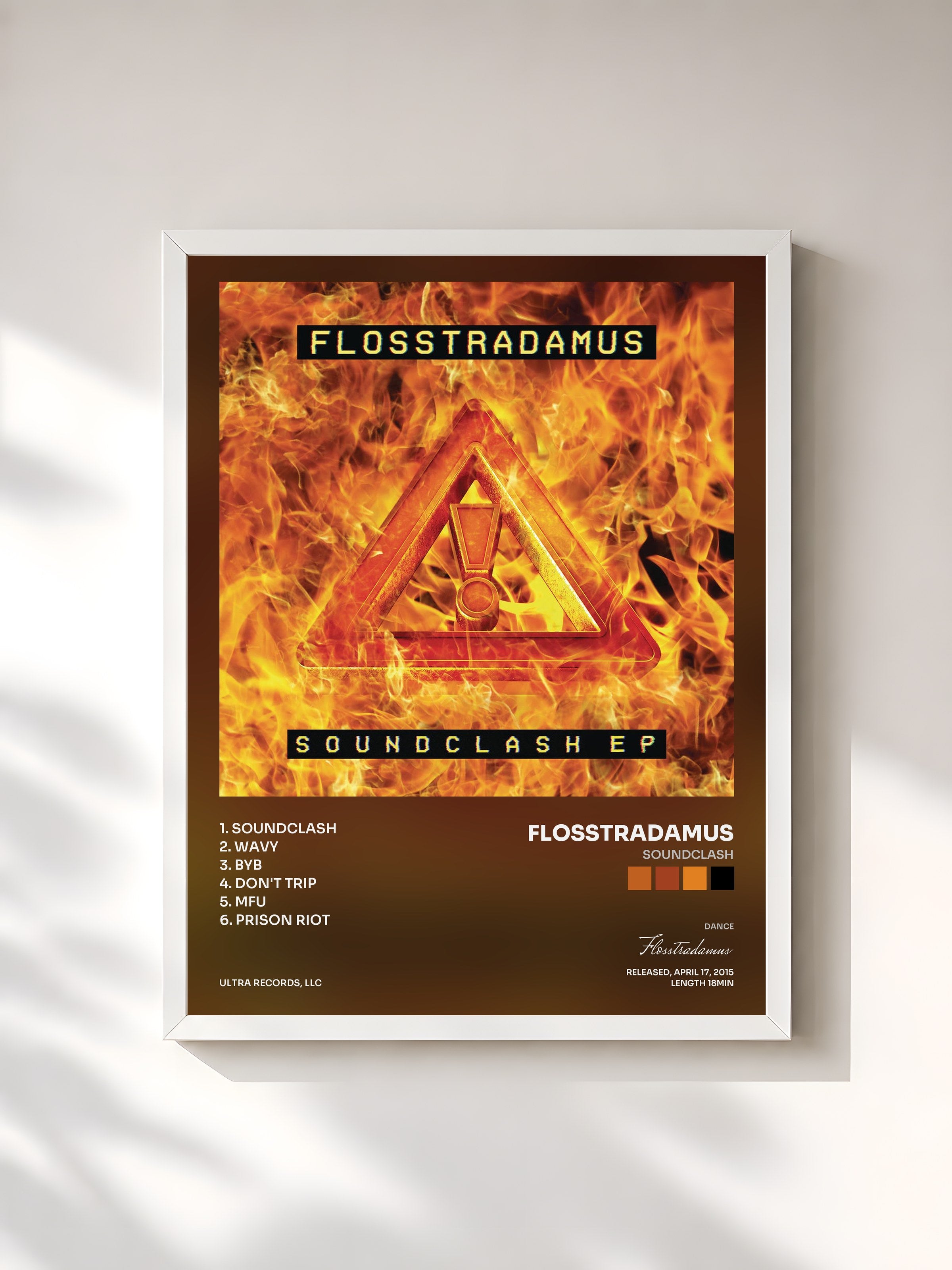 #blanc Tableau de l'album Soundclash de Flosstradamus, cadre blanc, imprimé et encadré en France
