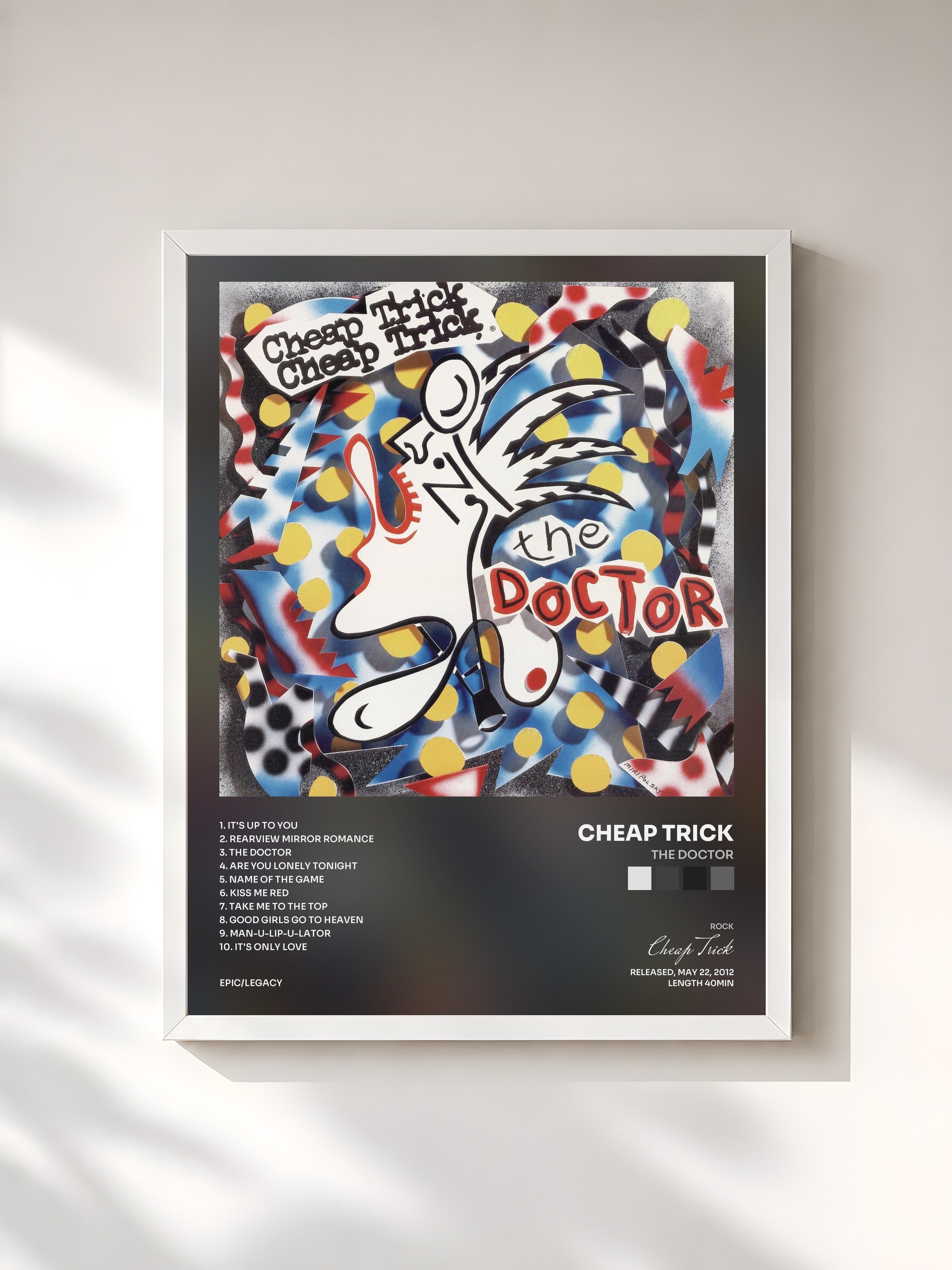 #blanc Tableau de l'album The Doctor de Cheap Trick, cadre blanc, imprimé et encadré en France