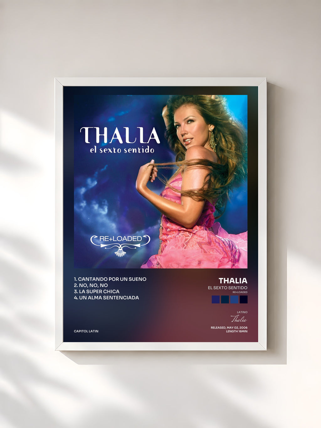 #blanc Tableau de l'album El Sexto Sentido (Re+Loaded) de Thalia, cadre blanc, imprimé et encadré en France