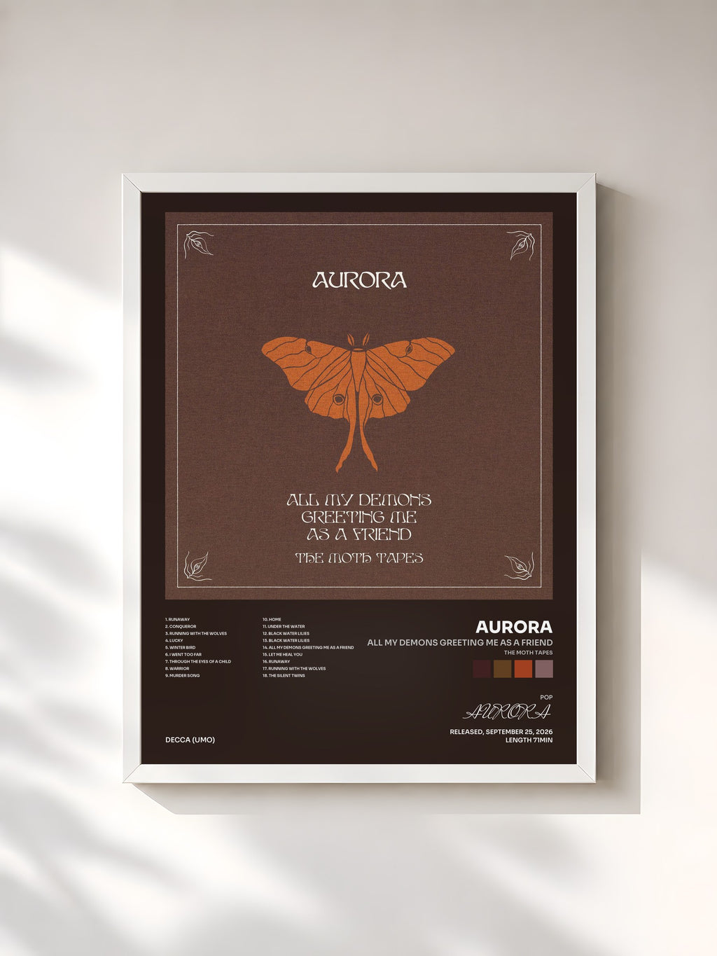 #blanc Tableau de l'album All My Demons Greeting Me As A Friend (The Moth Tapes) de AURORA, cadre blanc, imprimé et encadré en France