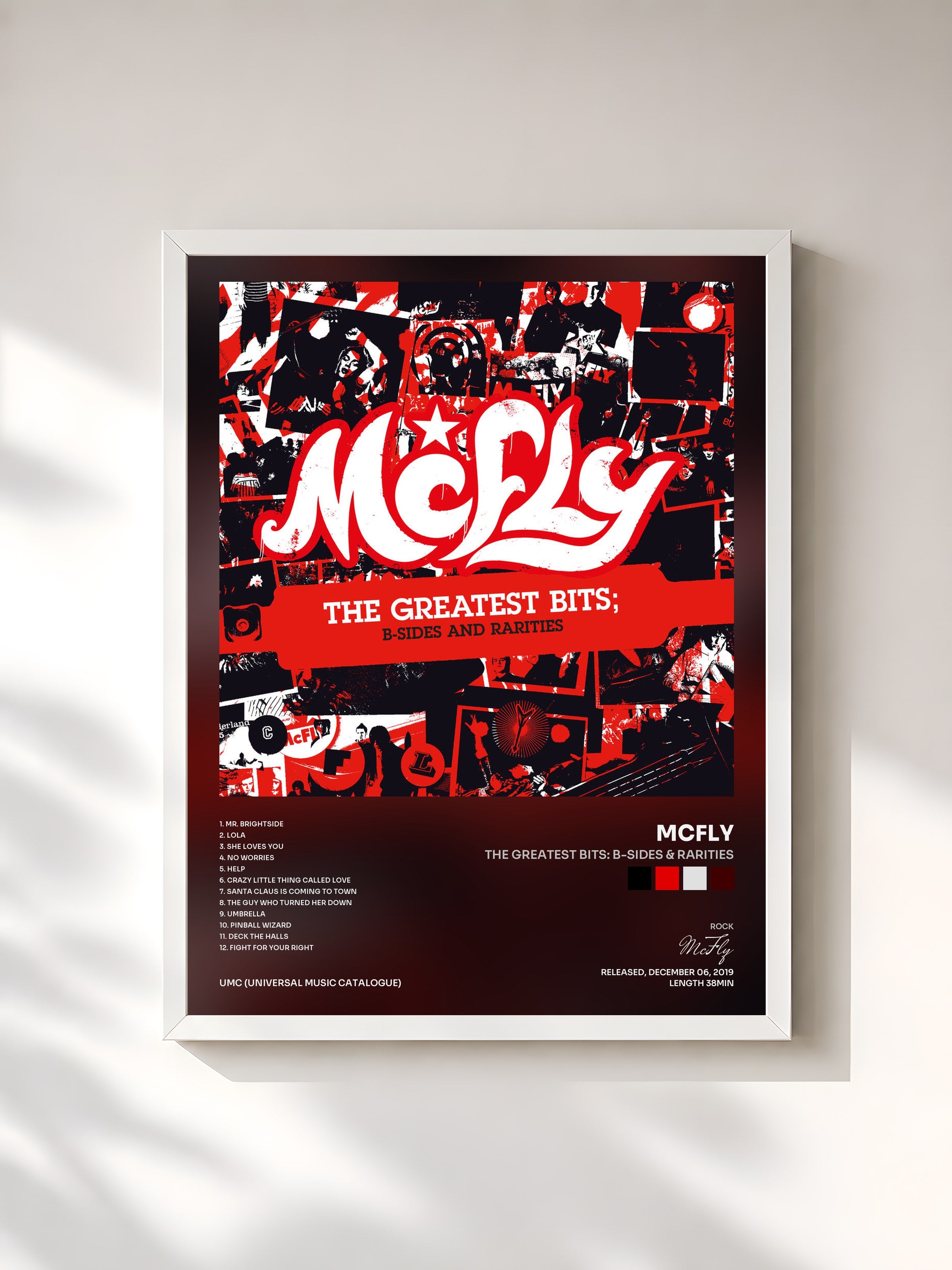 #blanc Tableau de l'album The Greatest Bits: B-Sides & Rarities de McFly, cadre blanc, imprimé et encadré en France