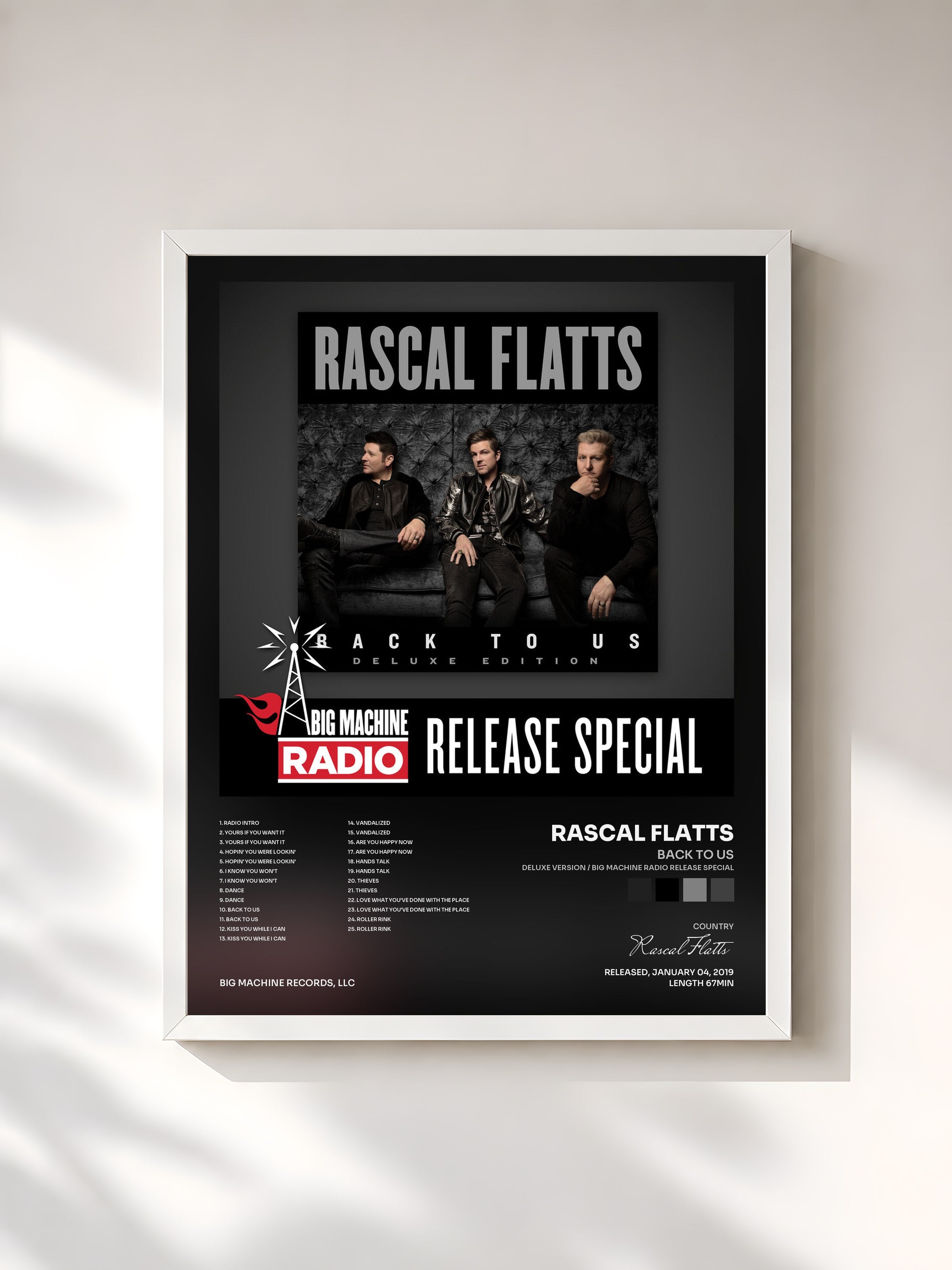#blanc Tableau de l'album Back To Us (Deluxe Version / Big Machine Radio Release Special) de Rascal Flatts, cadre blanc, imprimé et encadré en France