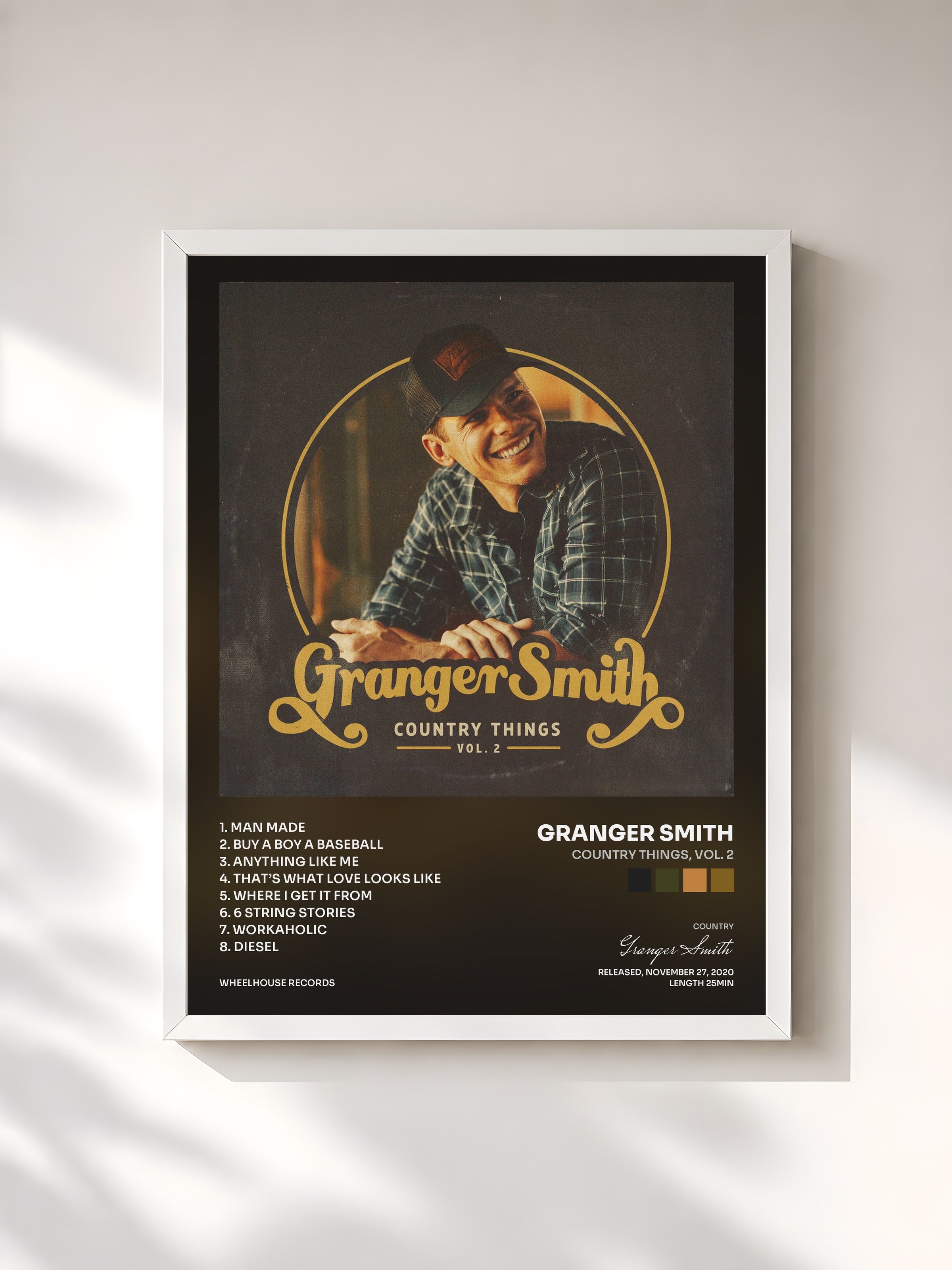#blanc Tableau de l'album Country Things, Vol. 2 de Granger Smith, cadre blanc, imprimé et encadré en France