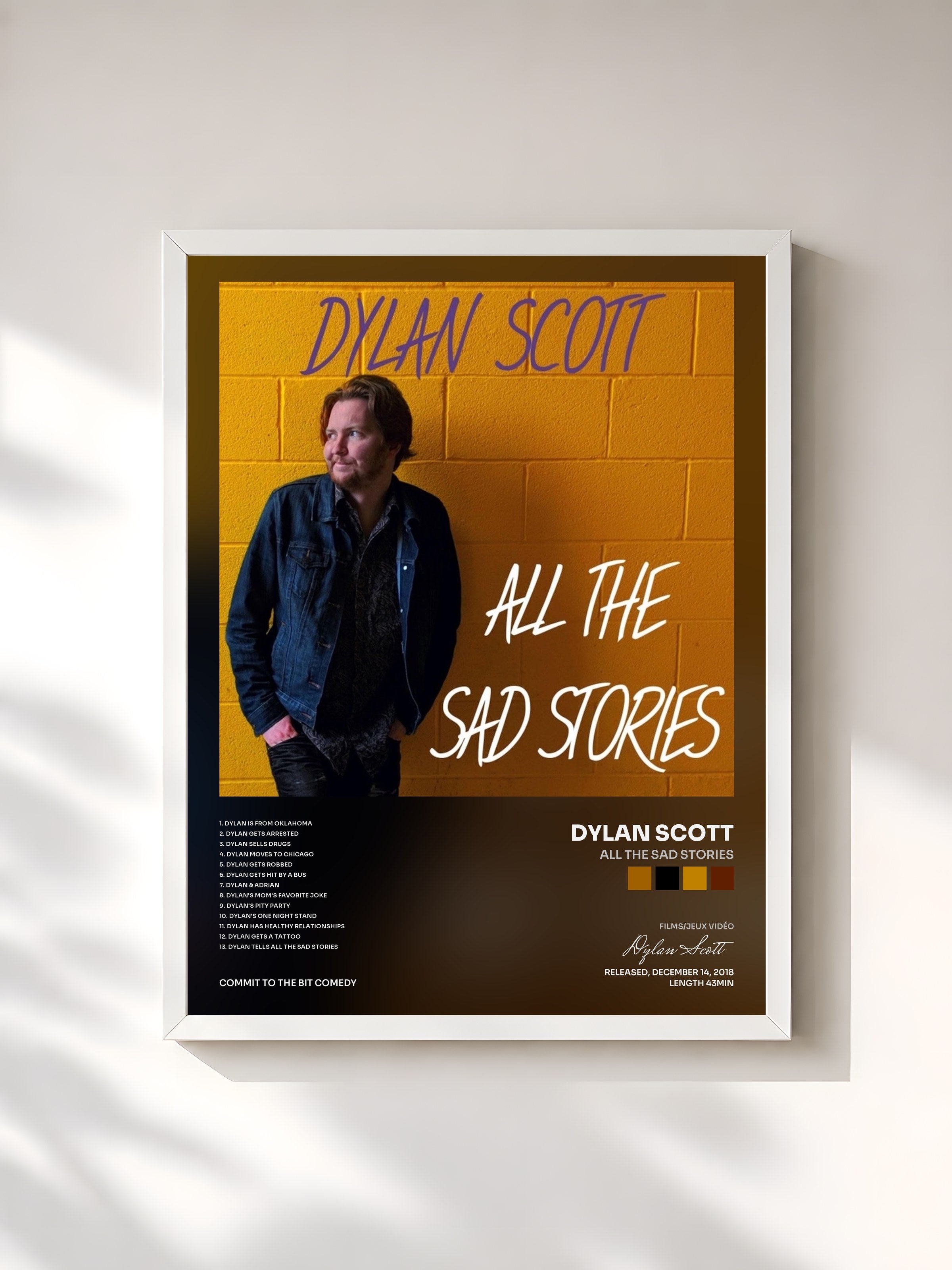 #blanc Tableau de l'album All the Sad Stories de Dylan Scott, cadre blanc, imprimé et encadré en France
