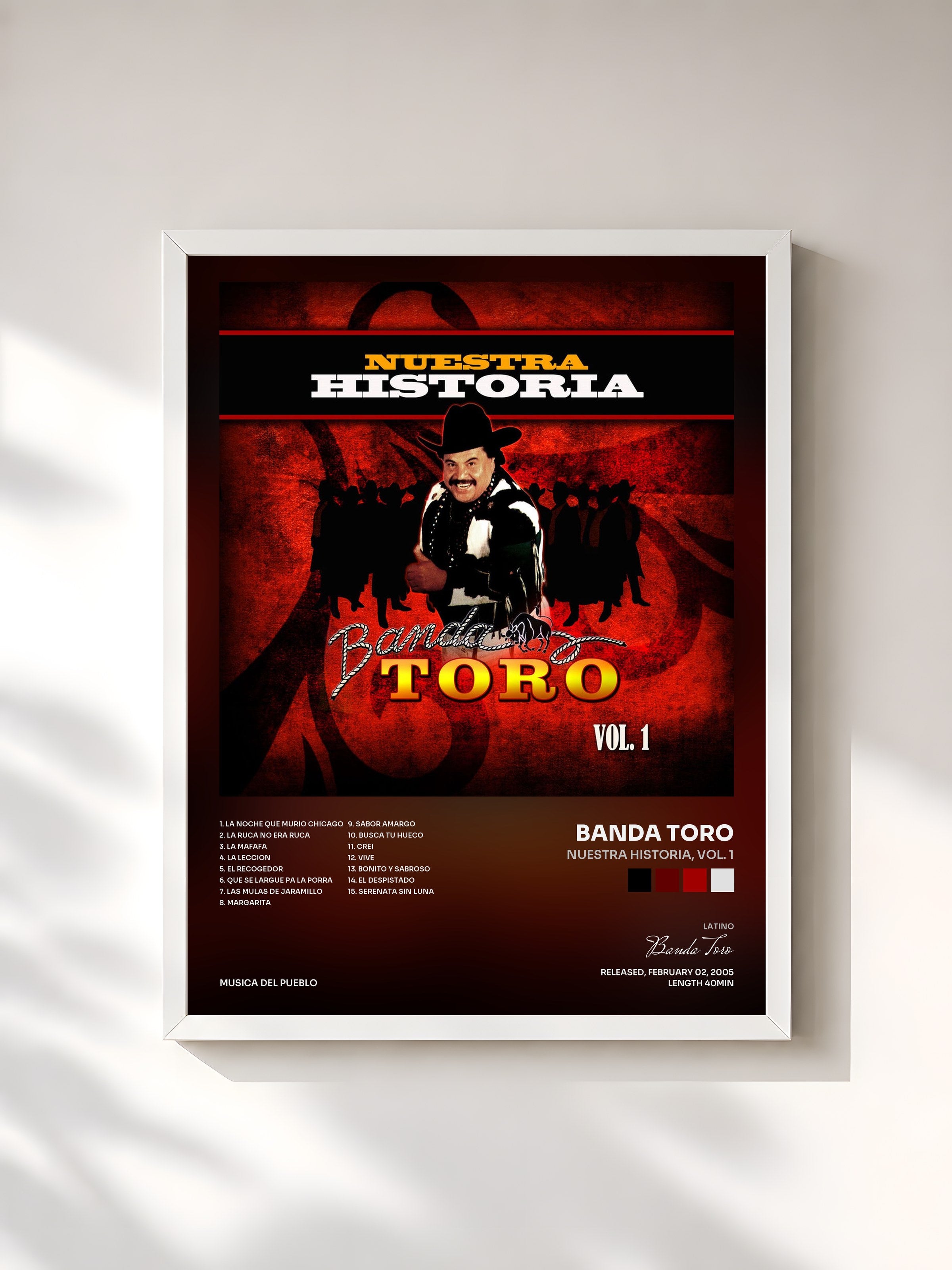 #blanc Tableau de l'album Nuestra Historia, Vol. 1 de Banda Toro, cadre blanc, imprimé et encadré en France