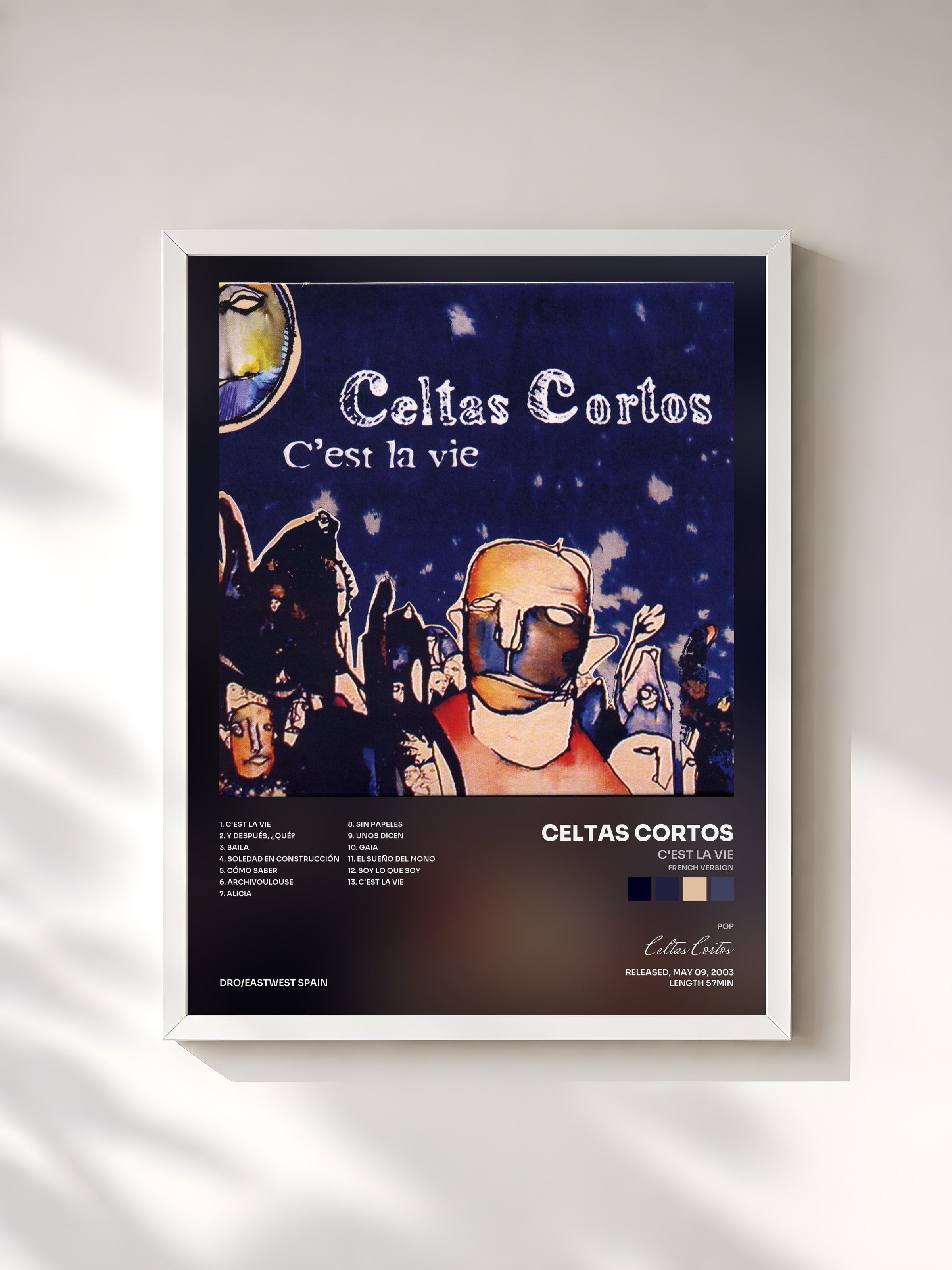 #blanc Tableau de l'album C'est la vie (French version) de Celtas Cortos, cadre blanc, imprimé et encadré en France