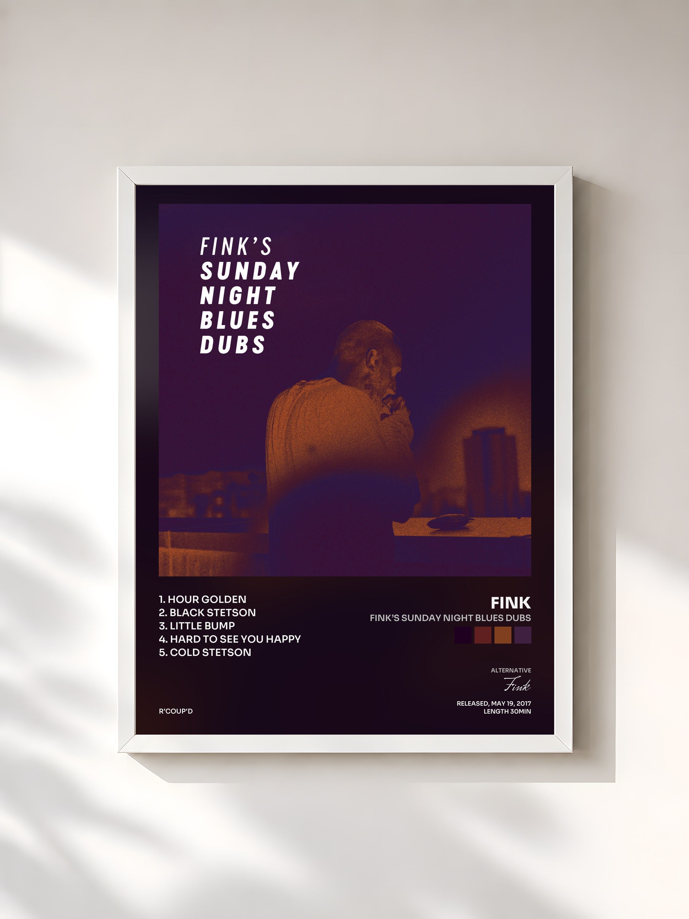 #blanc Tableau de l'album Fink’s Sunday Night Blues Dubs de Fink, cadre blanc, imprimé et encadré en France