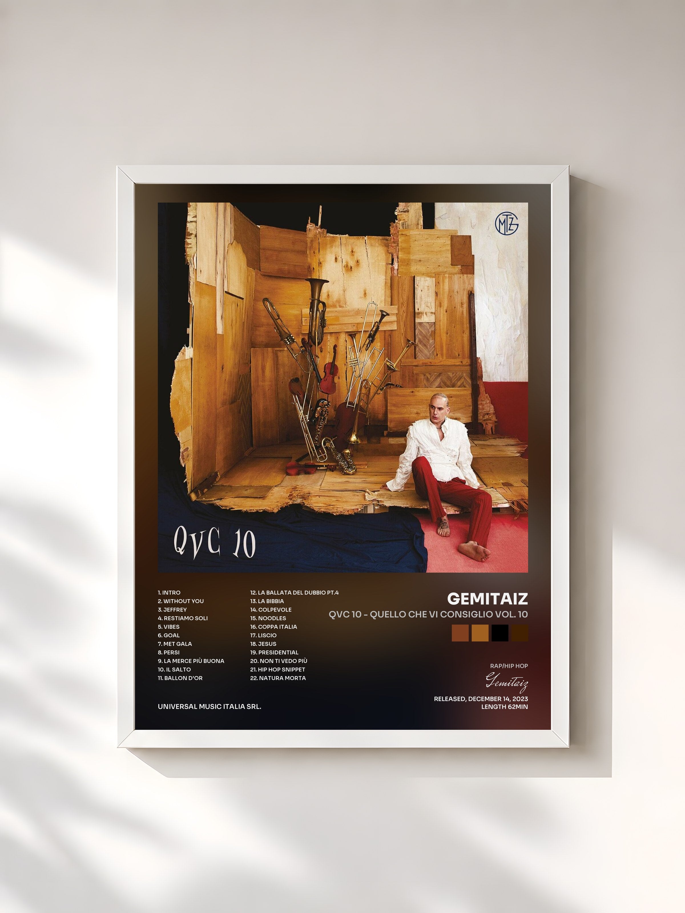 #blanc Tableau de l'album QVC 10 - Quello Che Vi Consiglio Vol. 10 de Gemitaiz, cadre blanc, imprimé et encadré en France