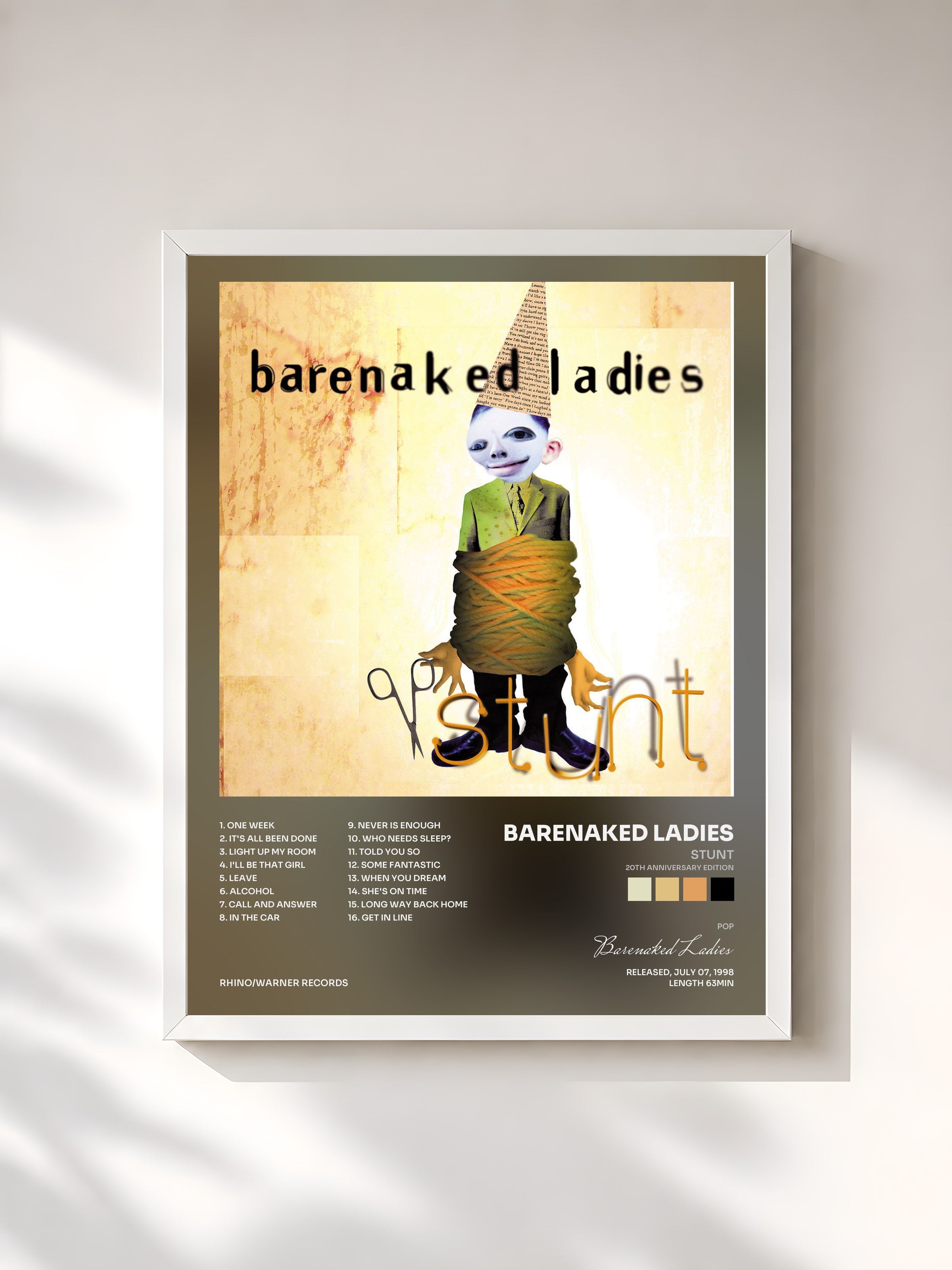 #blanc Tableau de l'album Stunt (20th Anniversary Edition) de Barenaked Ladies, cadre blanc, imprimé et encadré en France