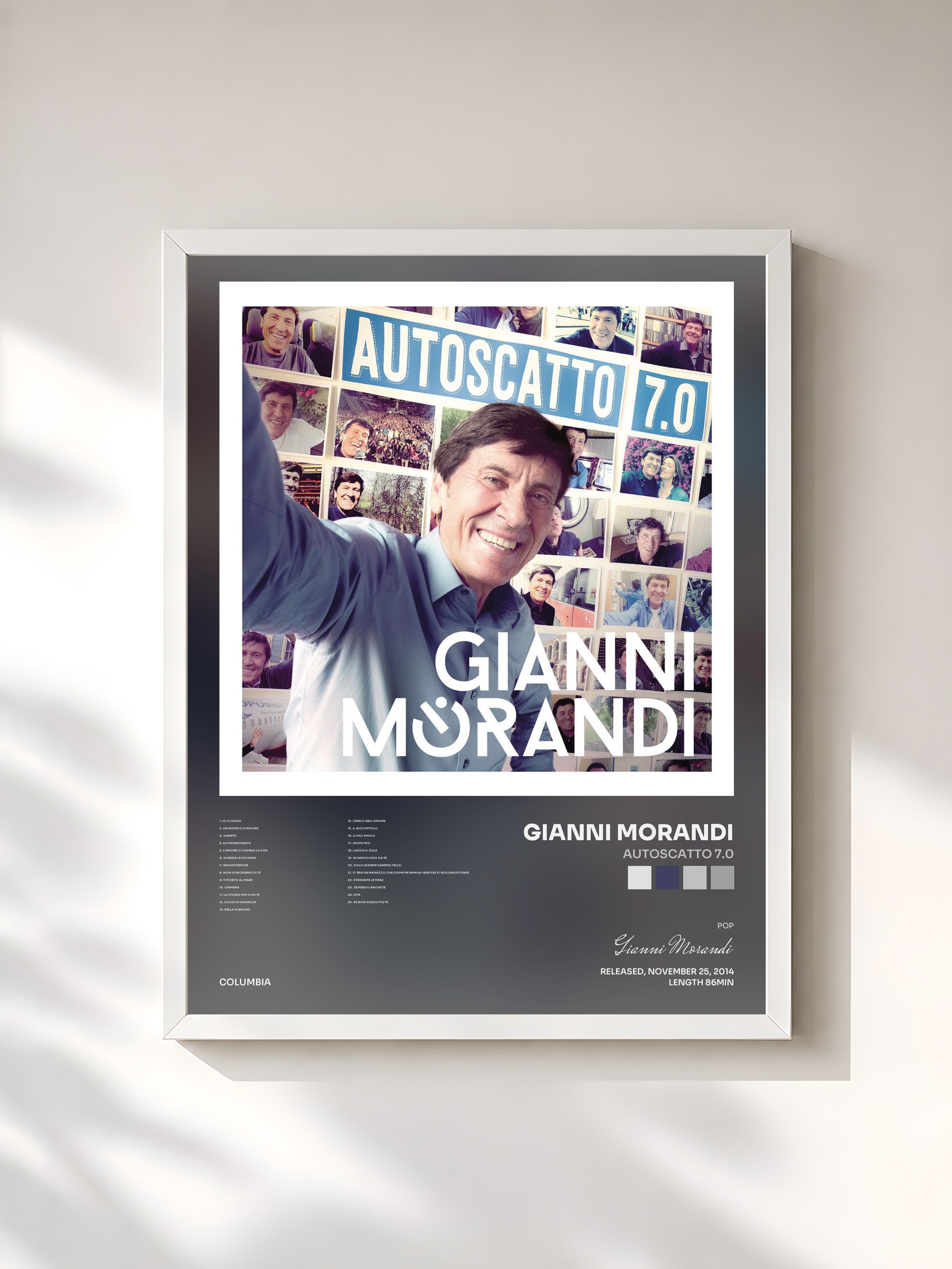 #blanc Tableau de l'album Autoscatto 7.0 de Gianni Morandi, cadre blanc, imprimé et encadré en France