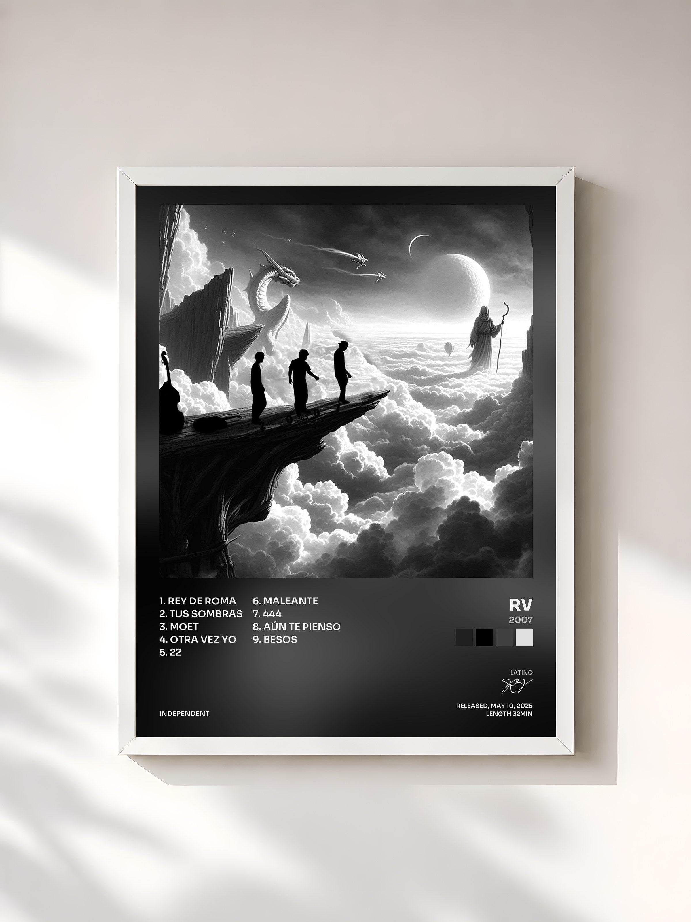#blanc Tableau de l'album 2007 de RV, cadre blanc, imprimé et encadré en France