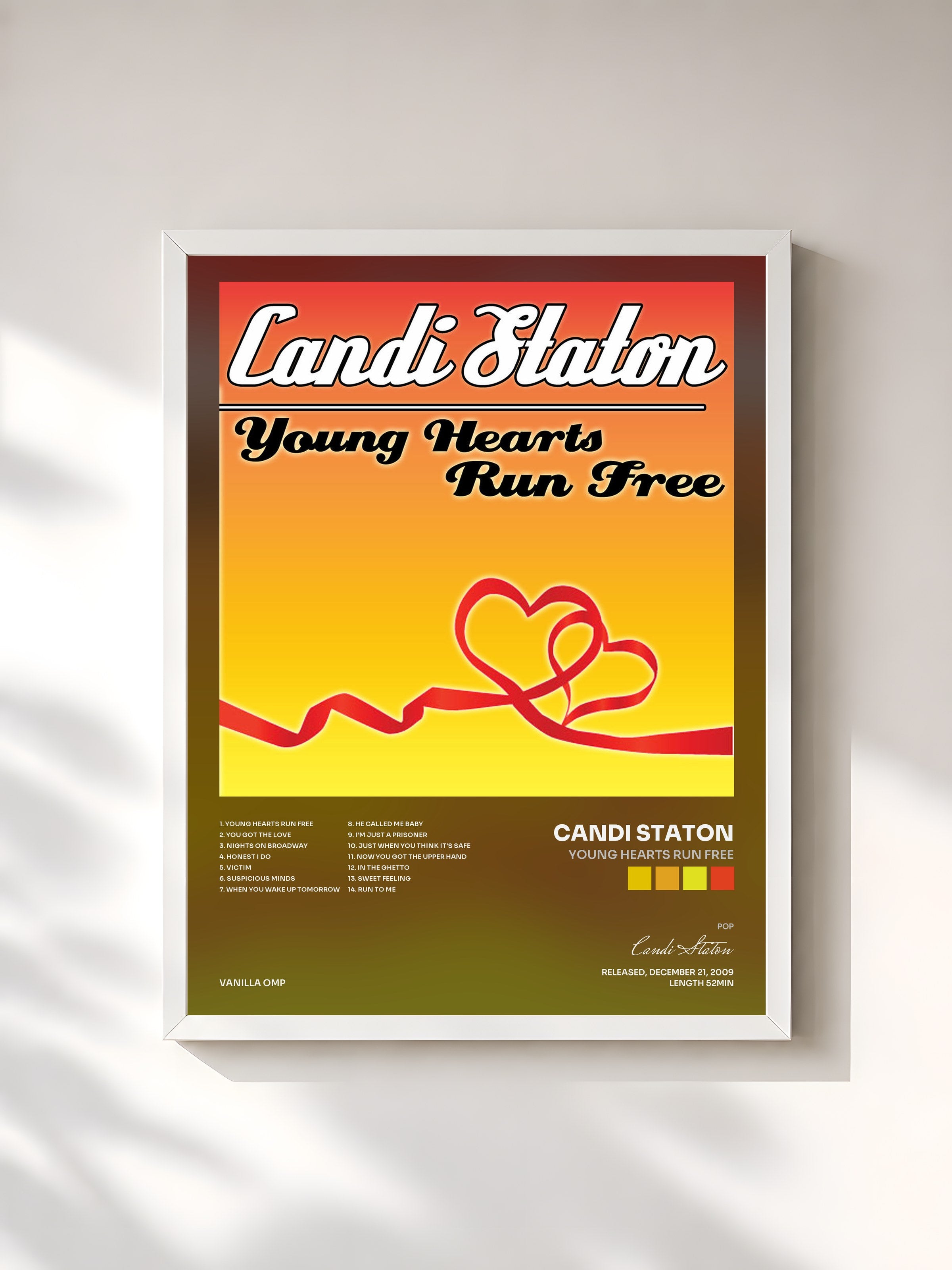 #blanc Tableau de l'album Young Hearts Run Free de Candi Staton, cadre blanc, imprimé et encadré en France