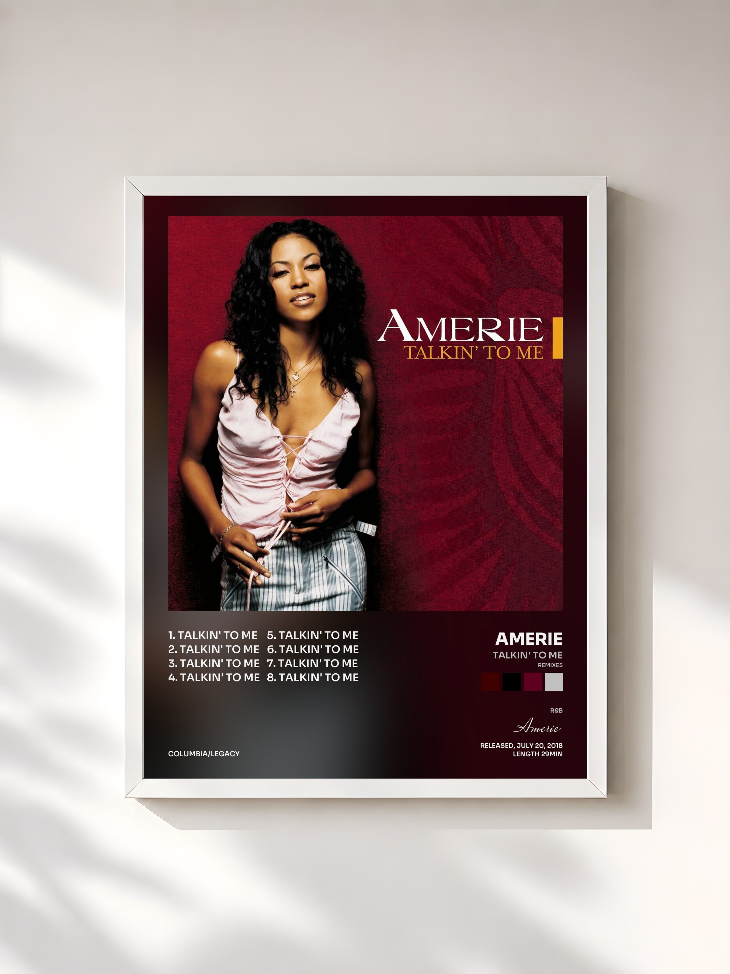#blanc Tableau de l'album Talkin' to Me (Remixes) de Amerie, cadre blanc, imprimé et encadré en France