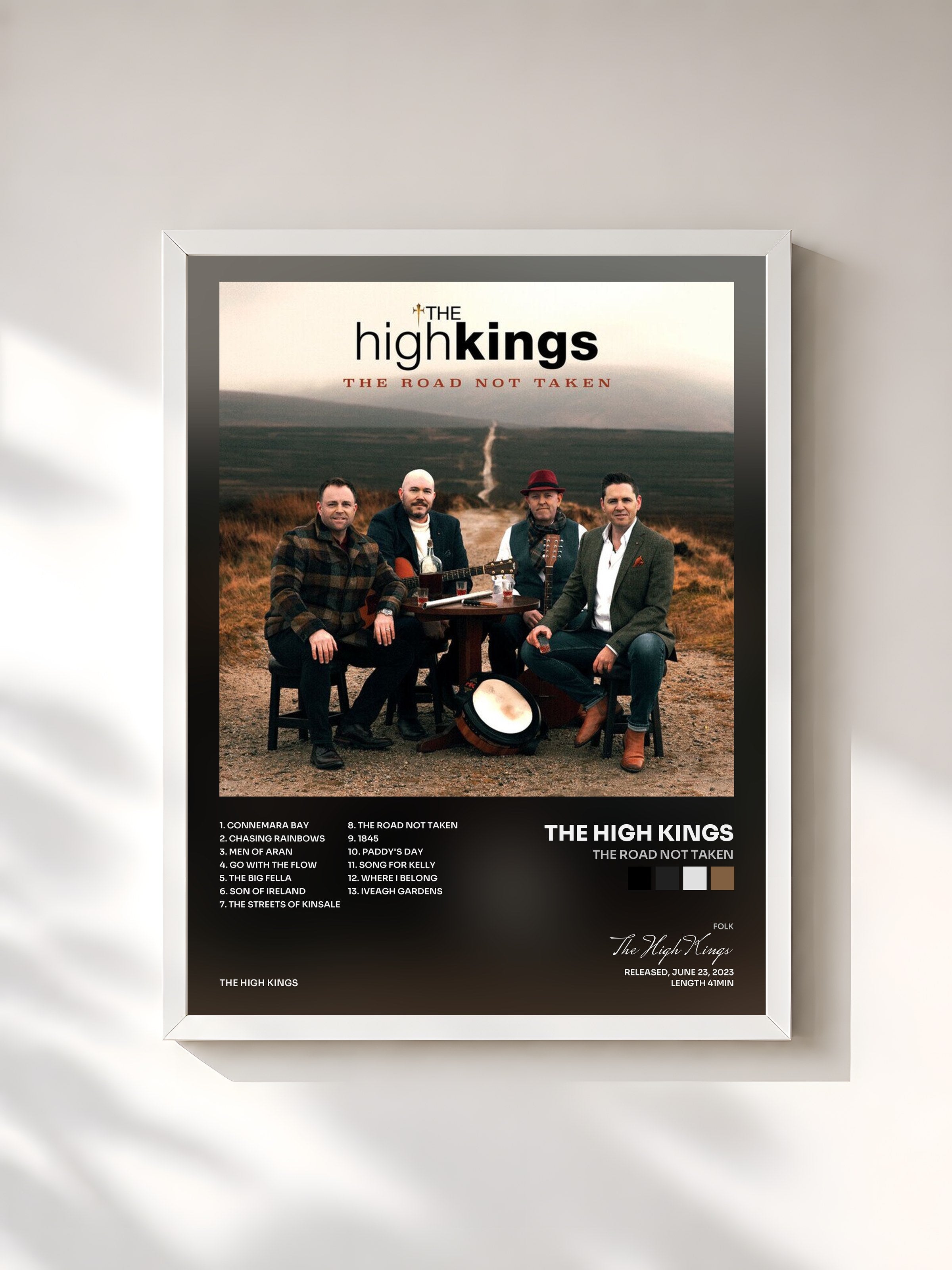 #blanc Tableau de l'album The Road Not Taken de The High Kings, cadre blanc, imprimé et encadré en France