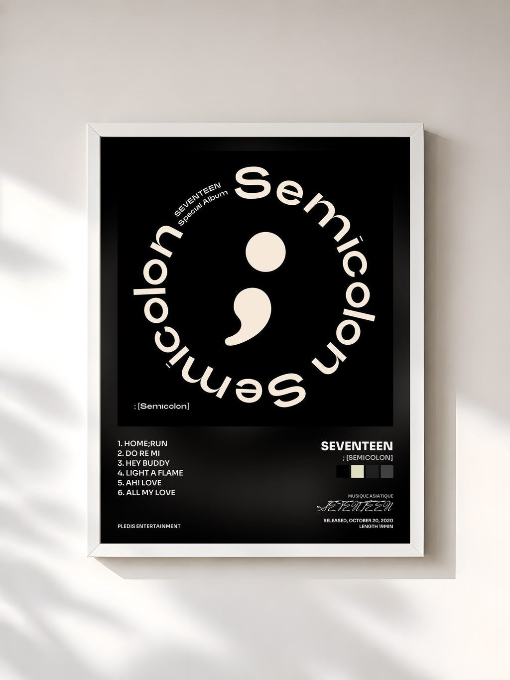 #blanc Tableau de l'album ; [Semicolon] de SEVENTEEN, cadre blanc, imprimé et encadré en France