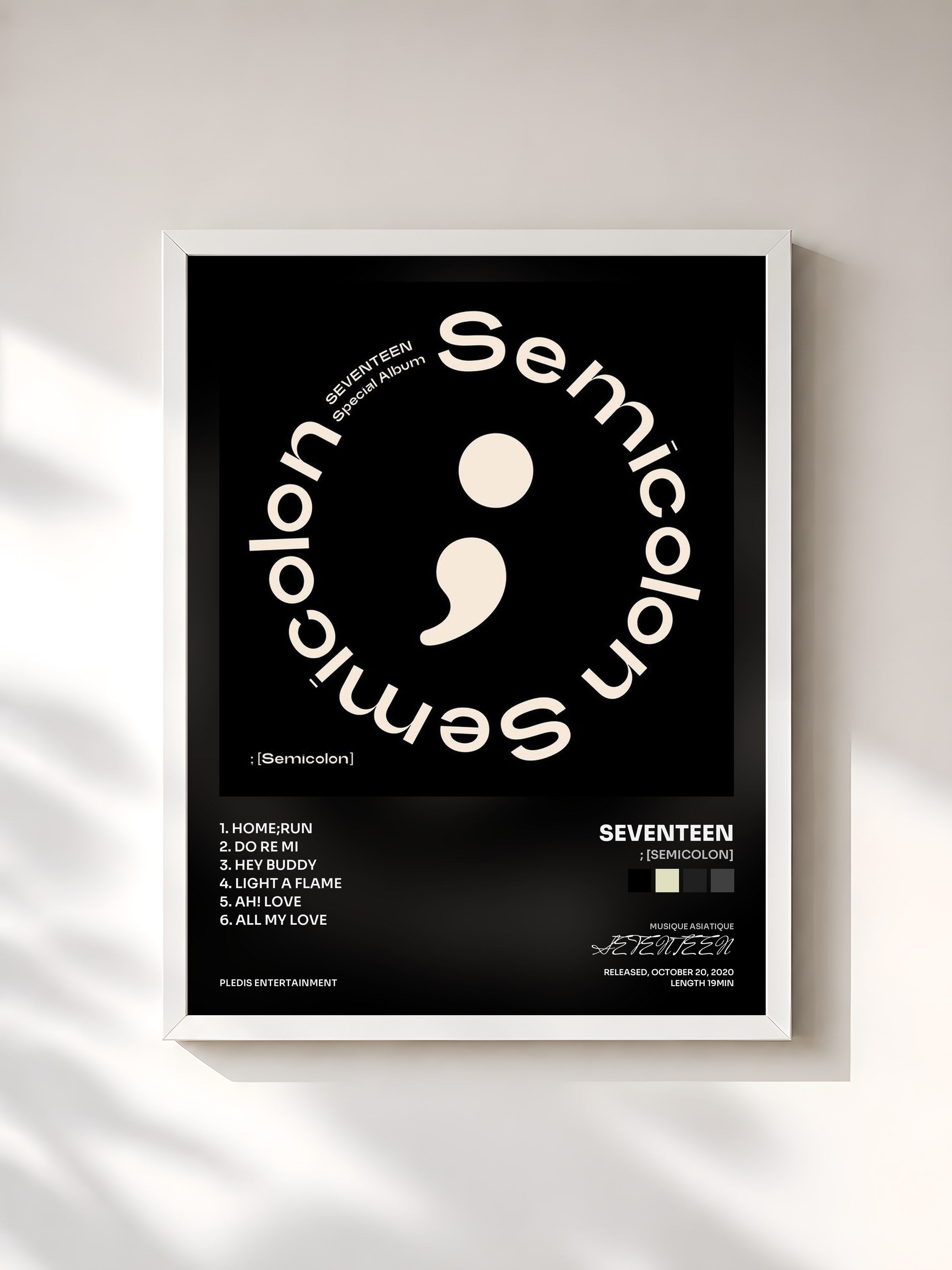 #blanc Tableau de l'album ; [Semicolon] de SEVENTEEN, cadre blanc, imprimé et encadré en France