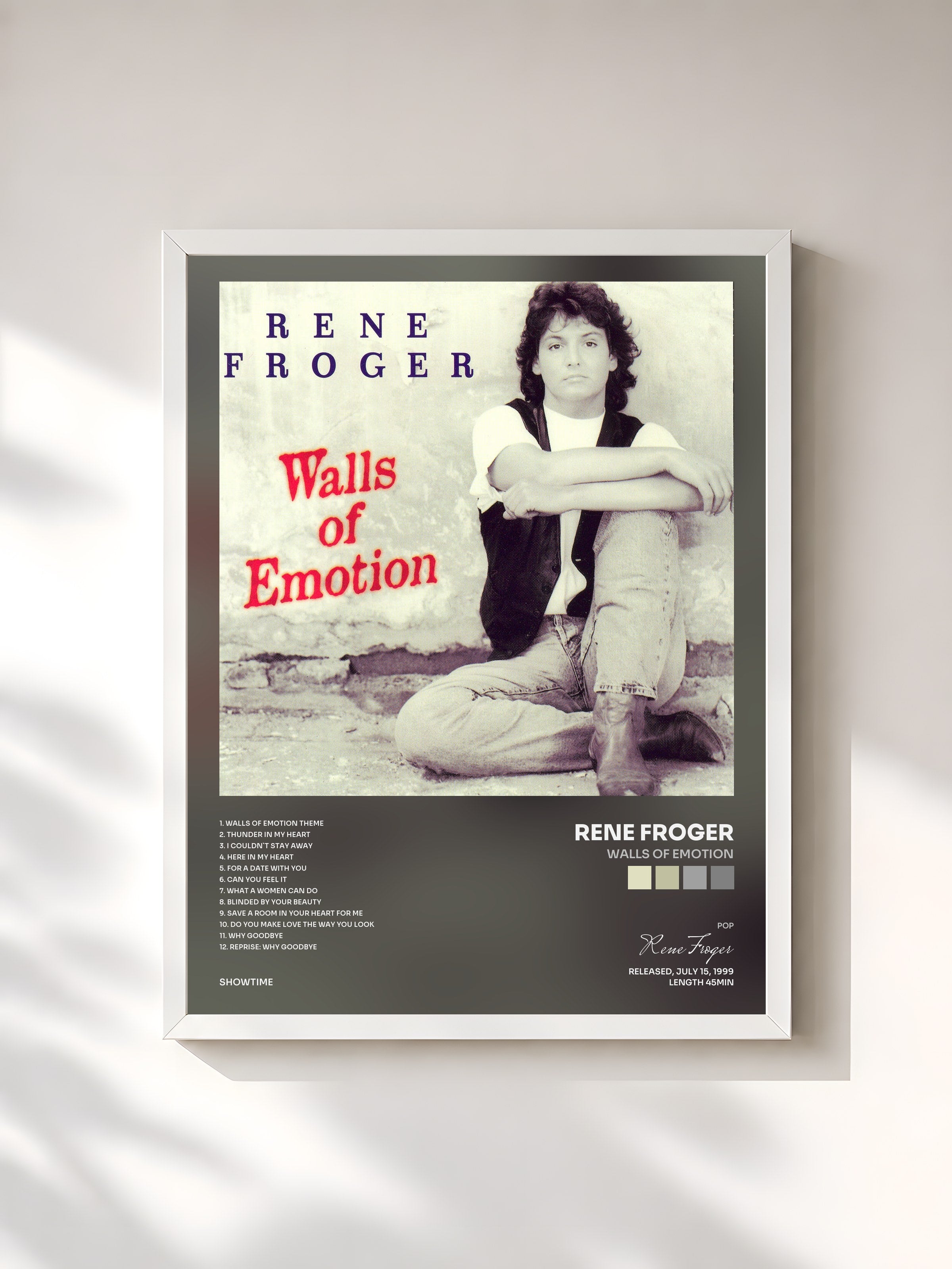 #blanc Tableau de l'album Walls Of Emotion de Rene Froger, cadre blanc, imprimé et encadré en France
