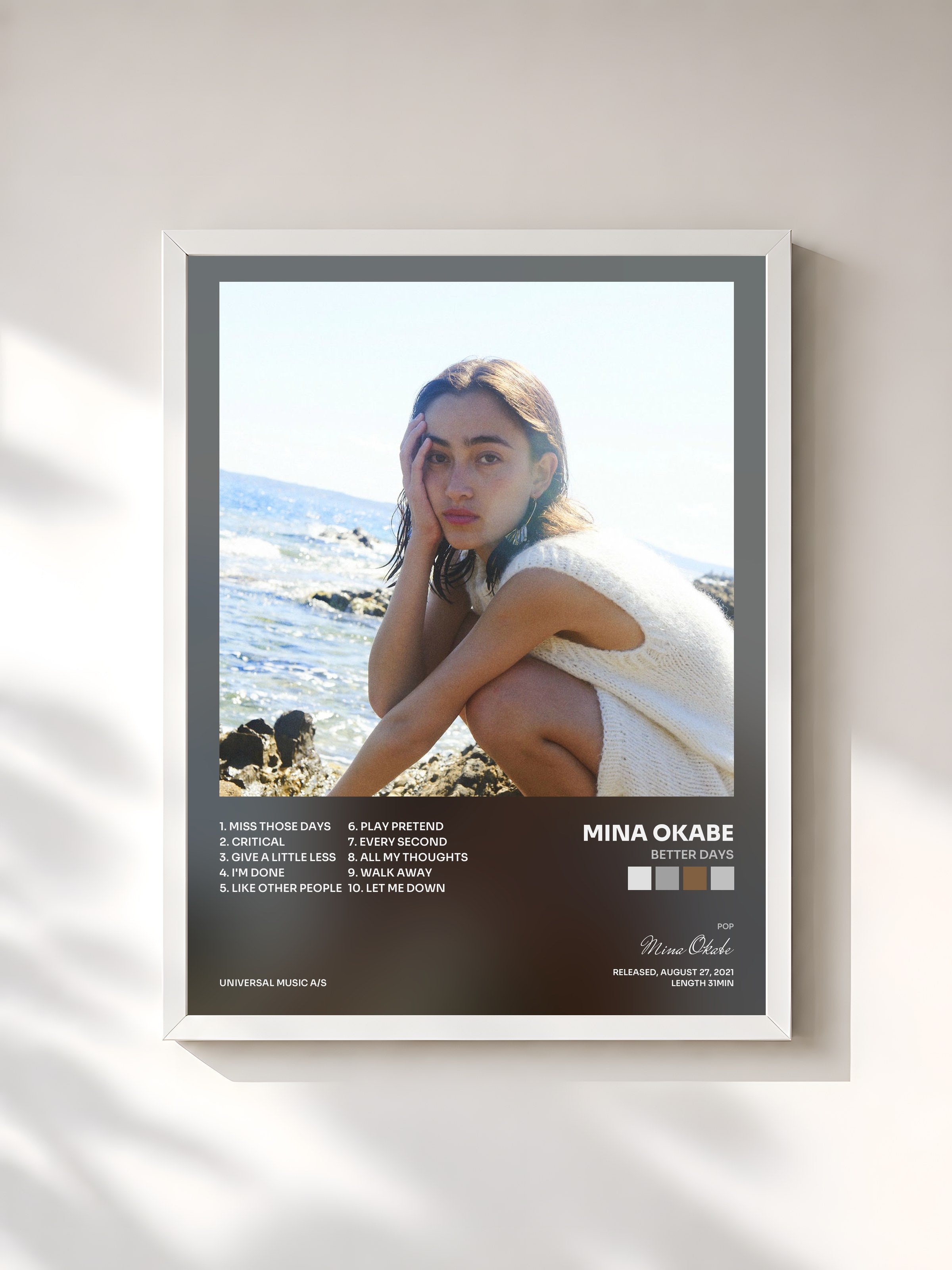 #blanc Tableau de l'album Better Days de Mina Okabe, cadre blanc, imprimé et encadré en France
