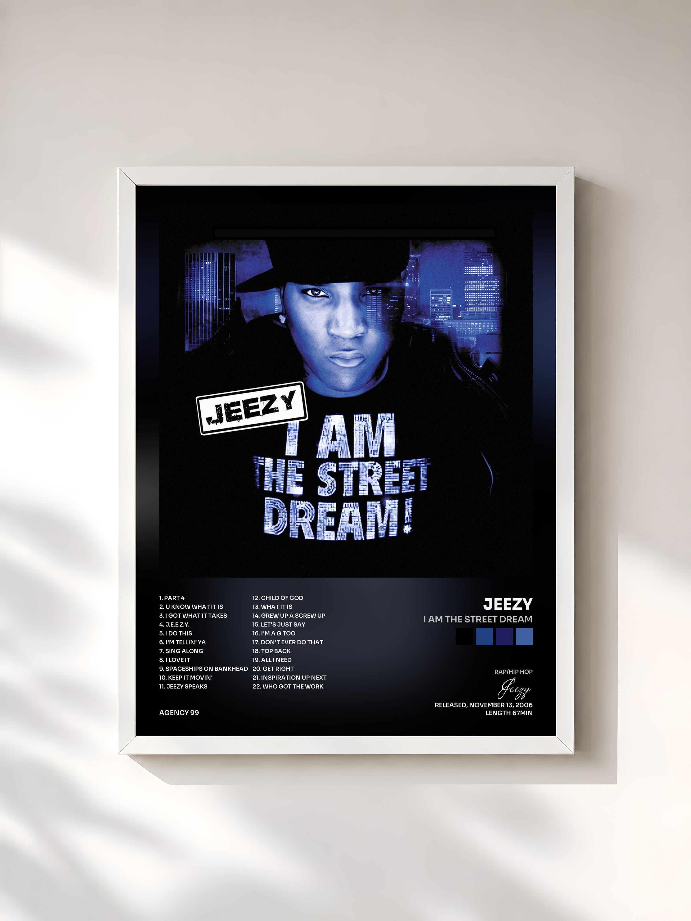 #blanc Tableau de l'album I Am The Street Dream de Jeezy, cadre blanc, imprimé et encadré en France