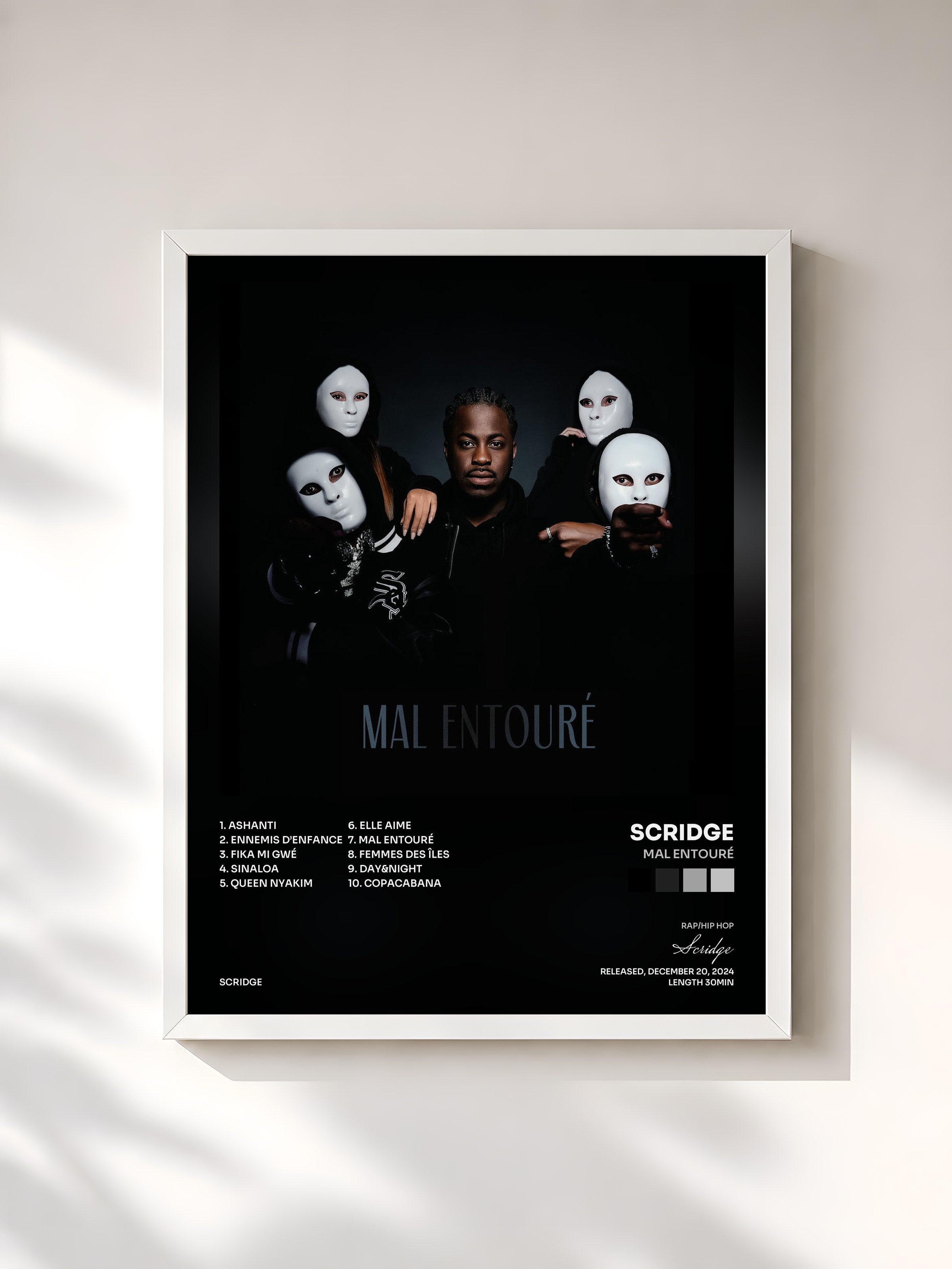 #blanc Tableau de l'album MAL ENTOURÉ de Scridge, cadre blanc, imprimé et encadré en France