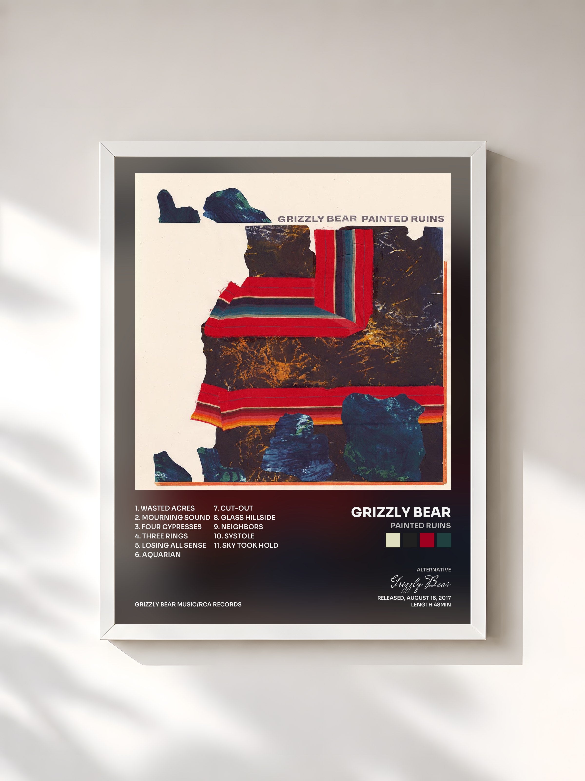 #blanc Tableau de l'album Painted Ruins de Grizzly Bear, cadre blanc, imprimé et encadré en France