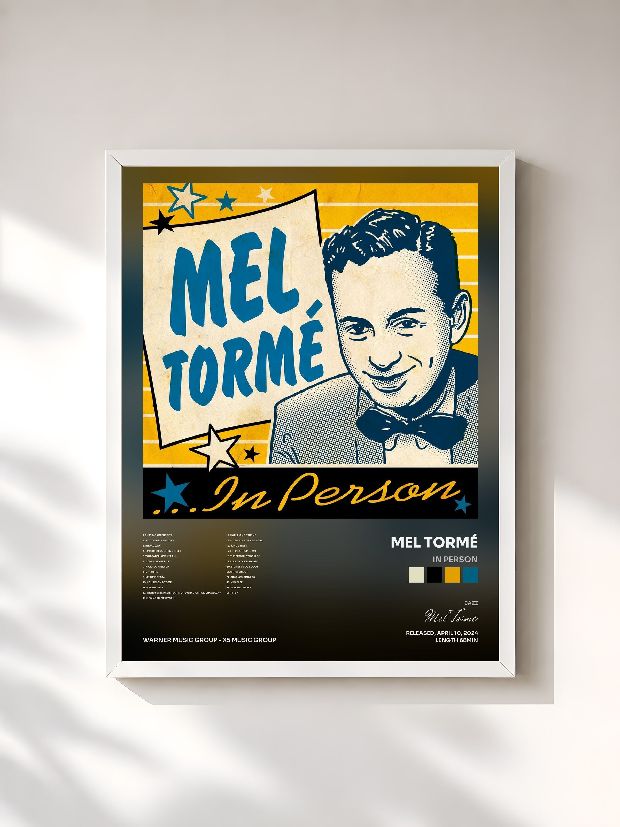 #blanc Tableau de l'album In Person de Mel Tormé, cadre blanc, imprimé et encadré en France
