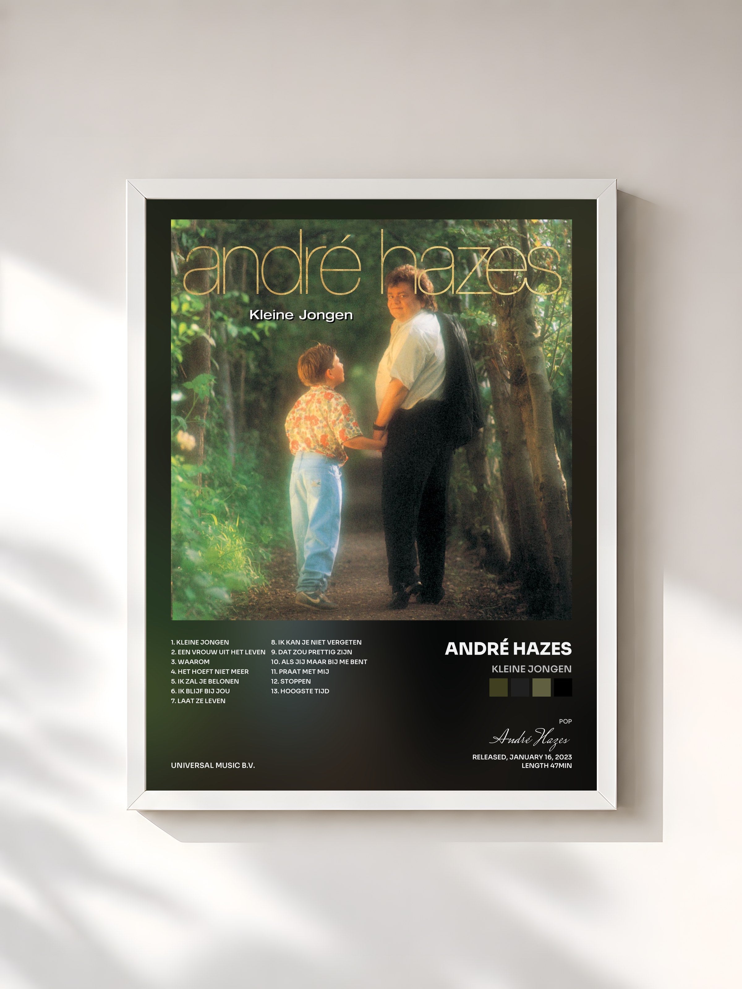 #blanc Tableau de l'album Kleine Jongen de André Hazes, cadre blanc, imprimé et encadré en France